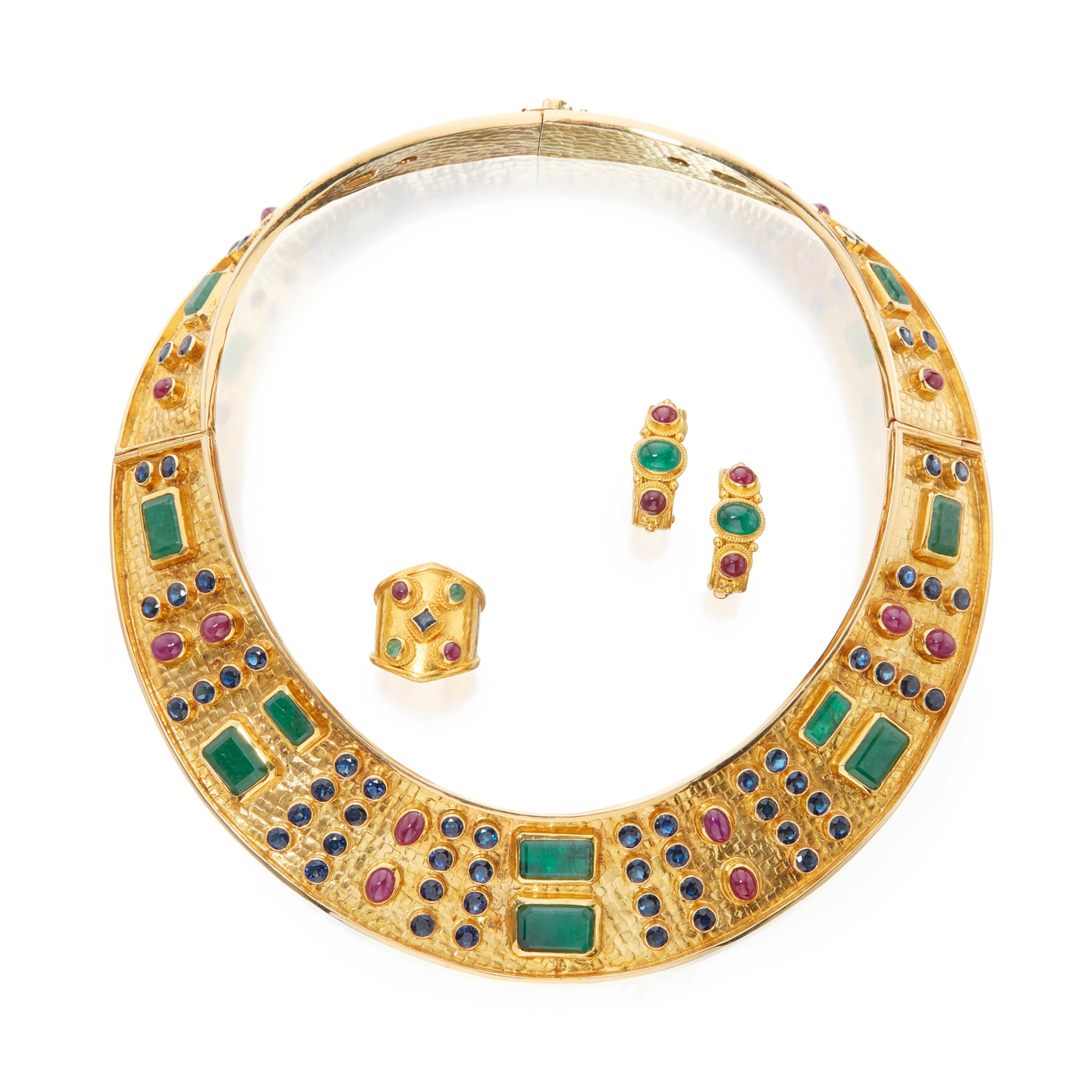 Suite of gold and gem-set jewelry, ilias lalaounis, greece