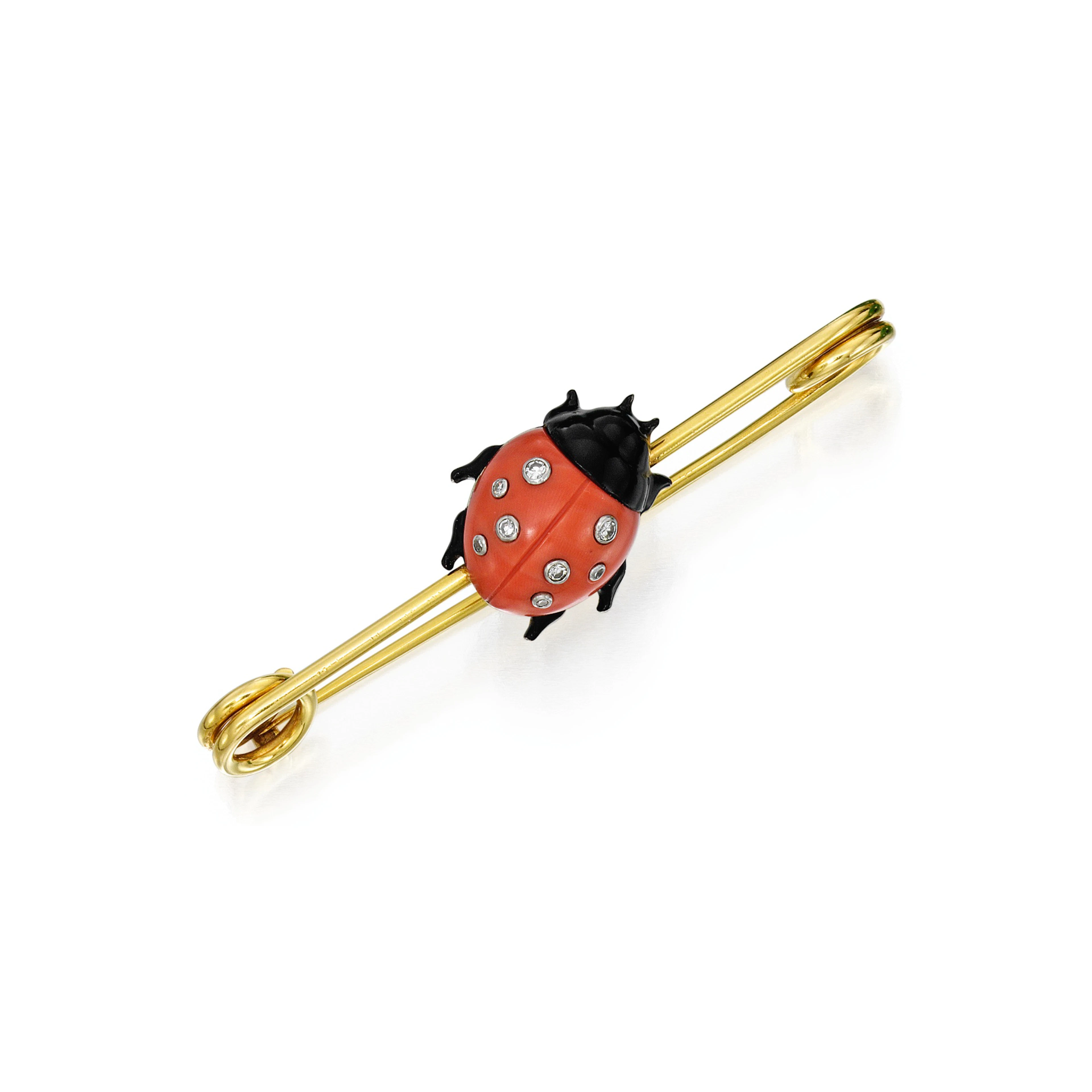 Coral, diamond and enamel pin, cartier, france