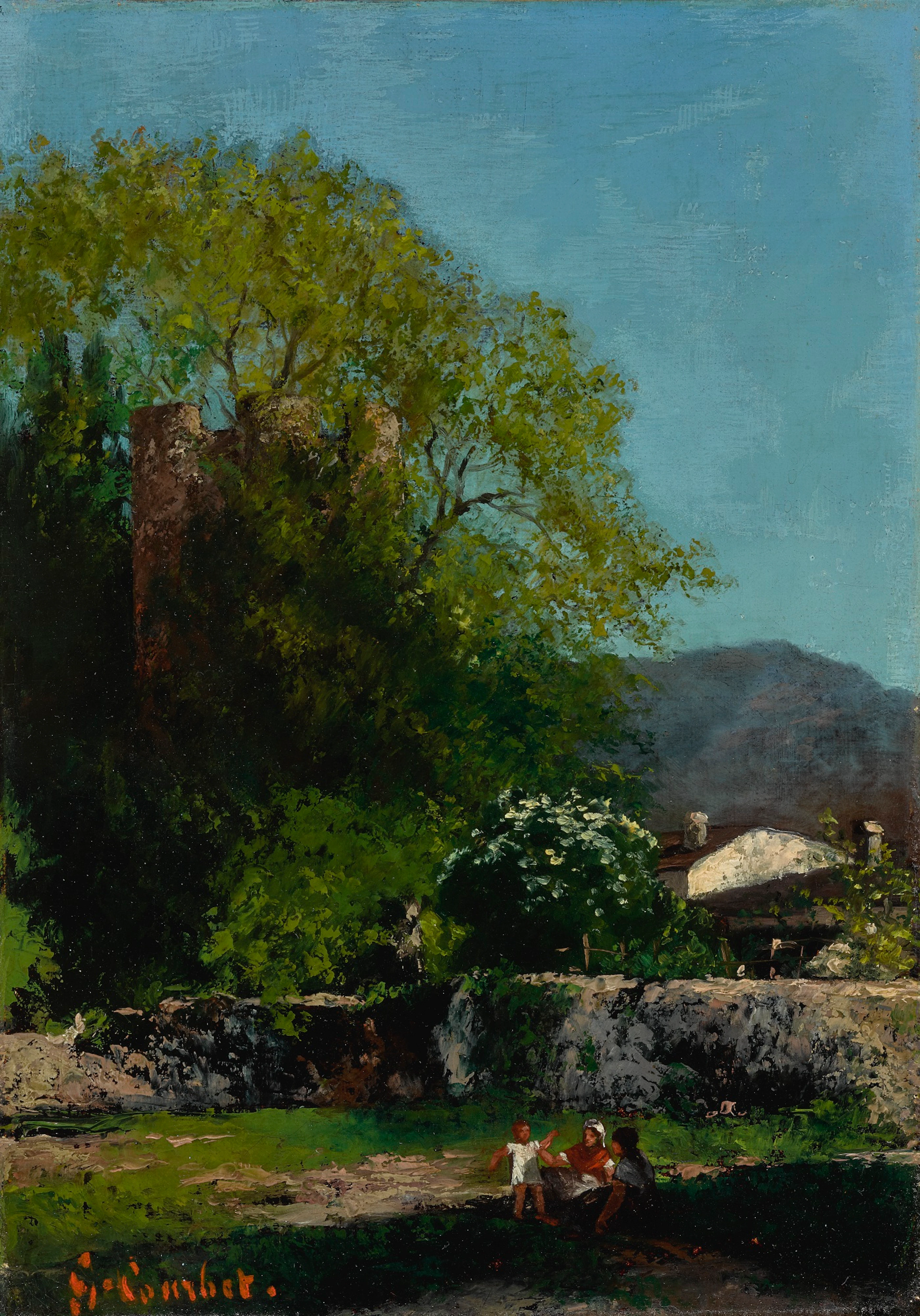 Paysage avec trois personnages