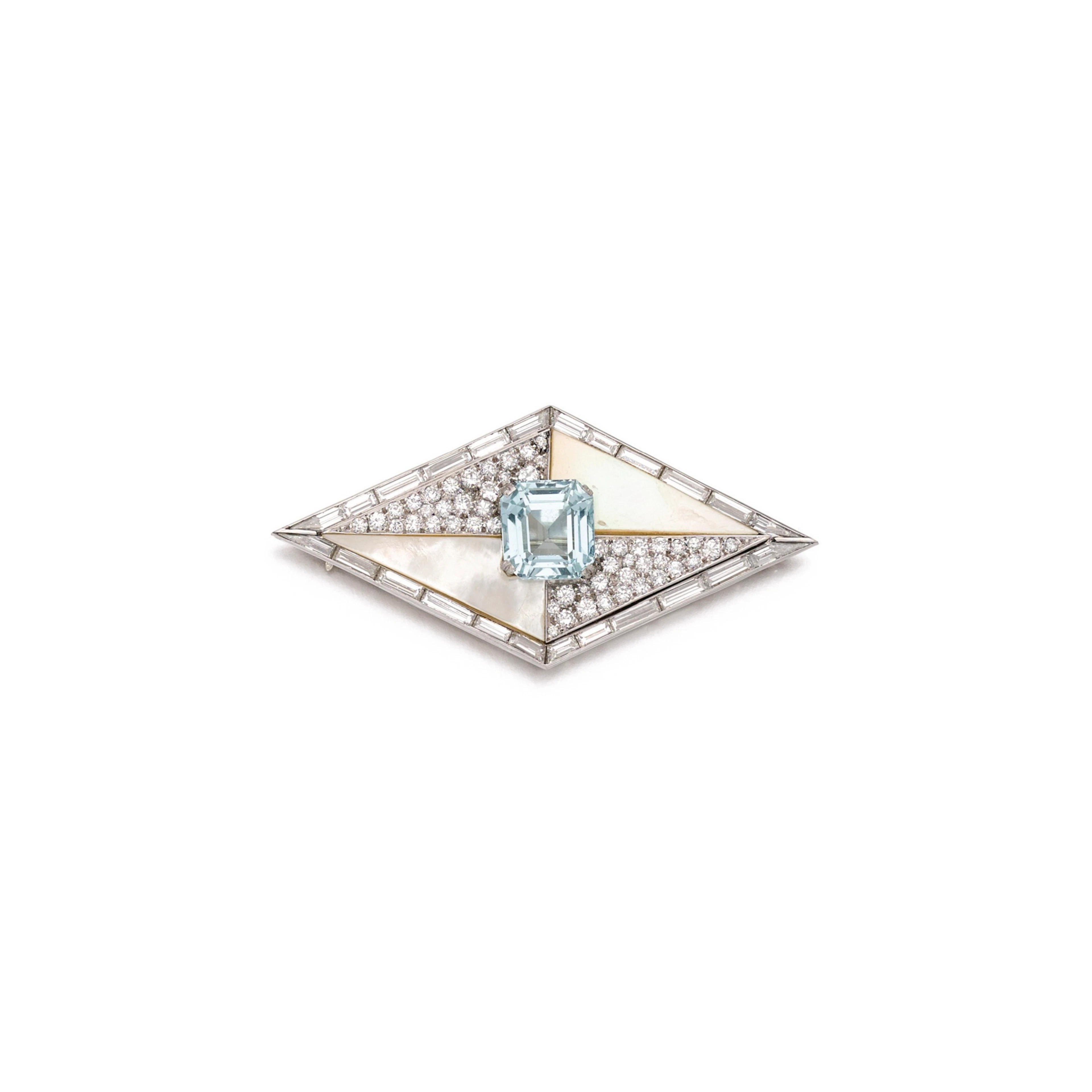 Aquamarine, mother-of-pearl and diamond brooch, fürst