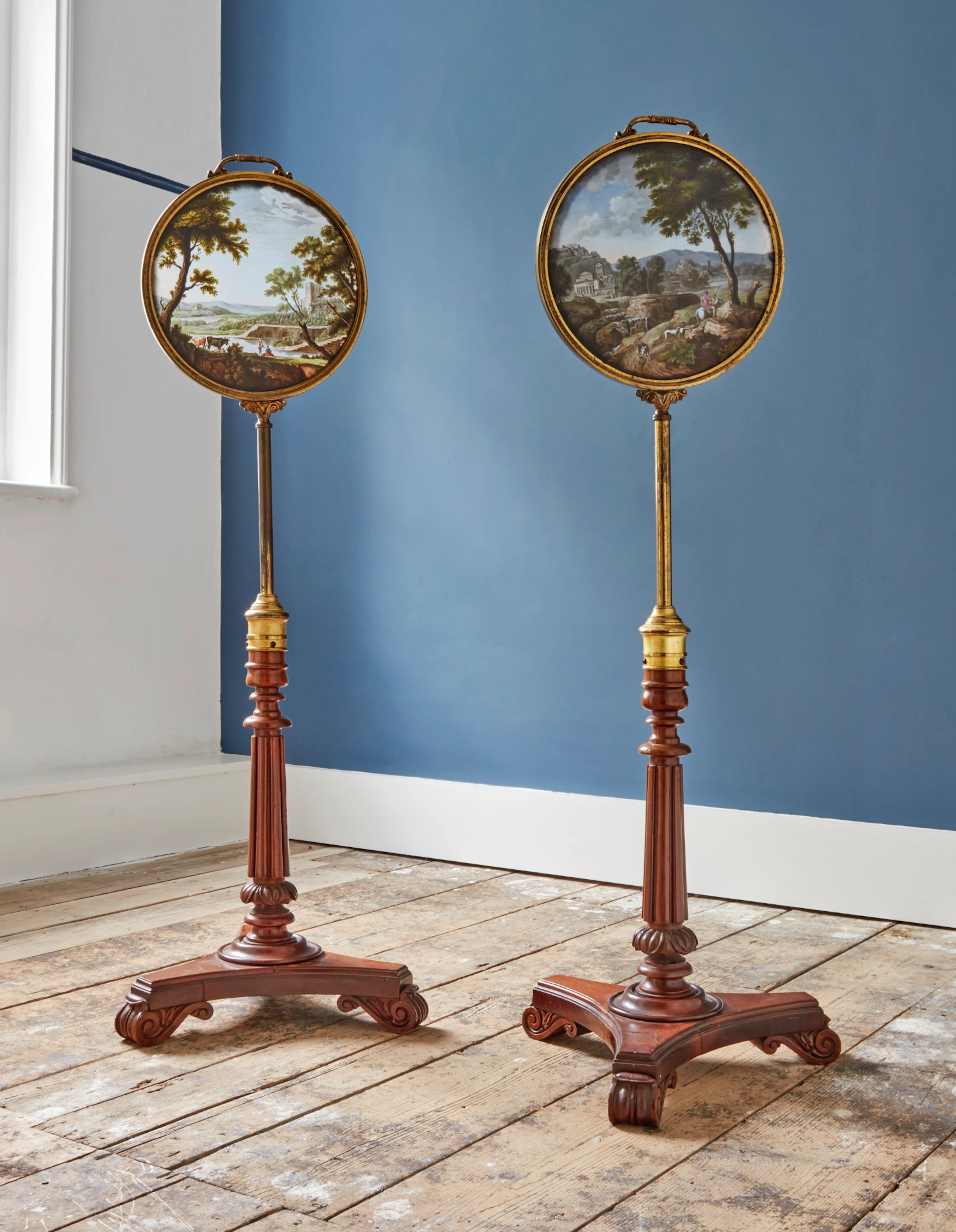 A pair of late george iii gilt-brass mounted enamel...