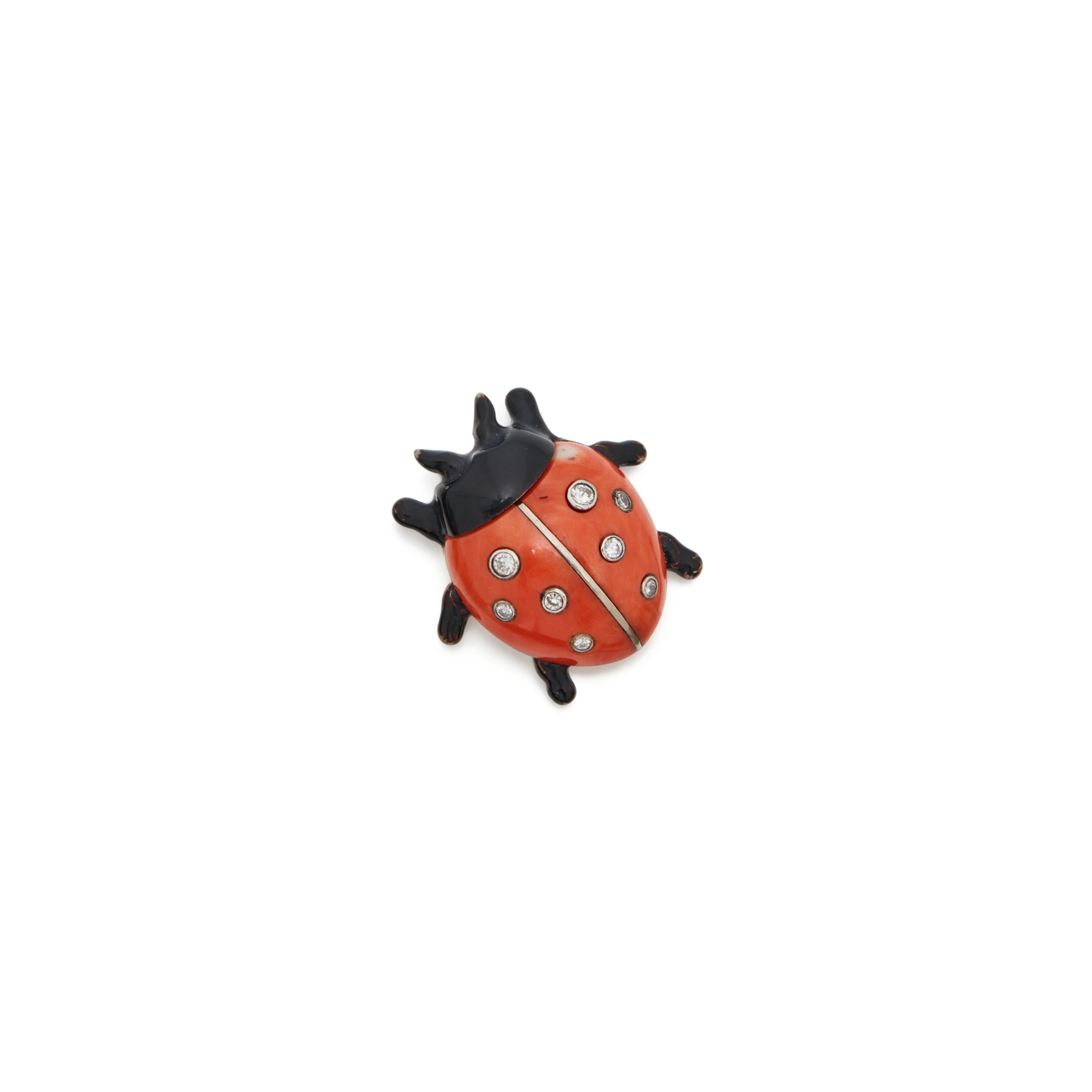 Coral, enamel and diamond 'coccinelle' clip-brooch, cartier, paris
