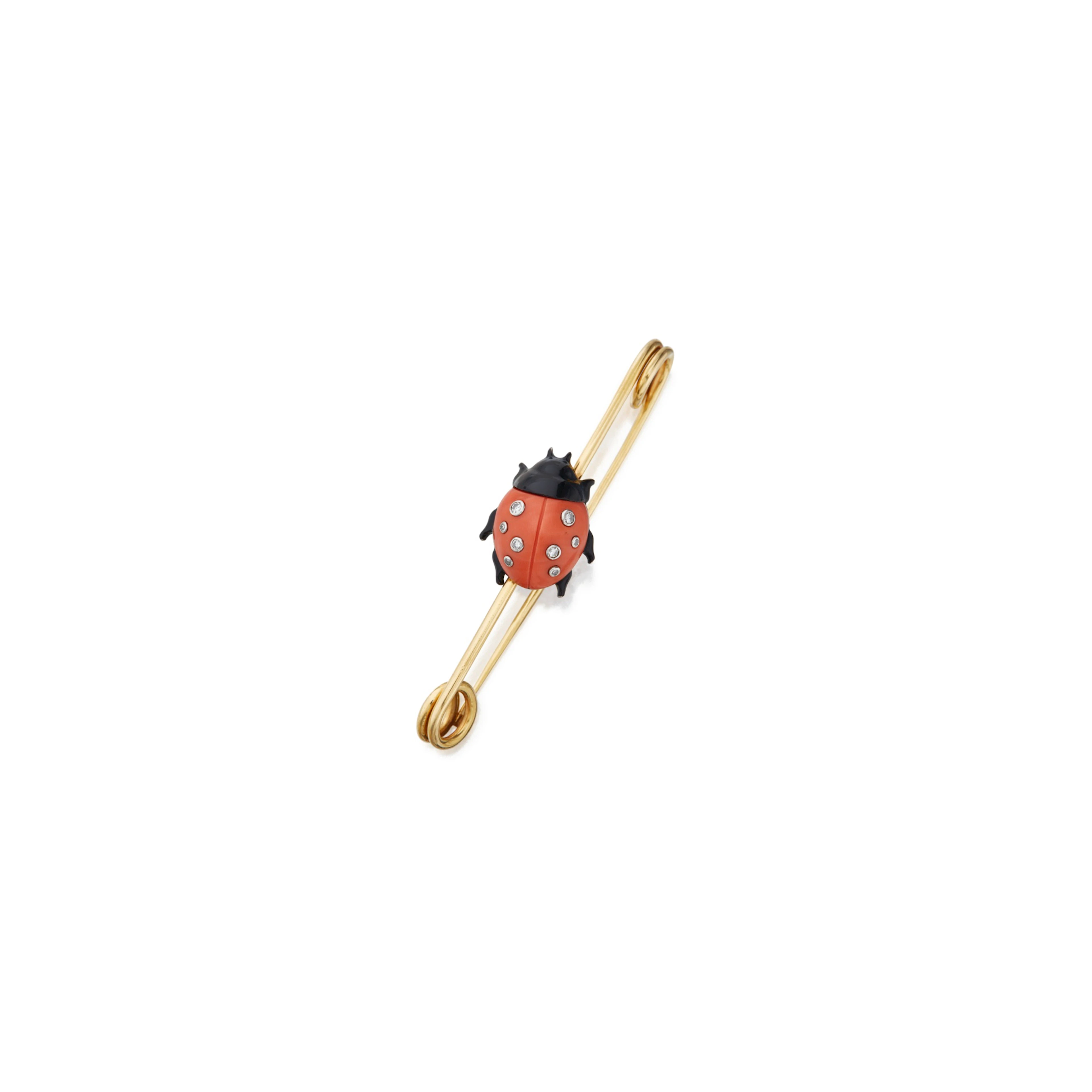Coral, diamond and enamel pin, cartier, france