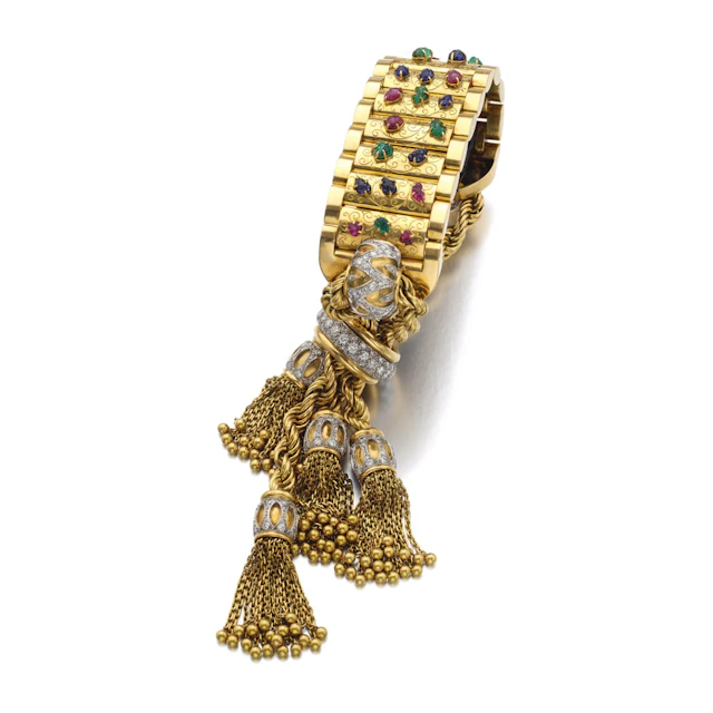 Gem set and diamond bracelet, boucheron, 1940s