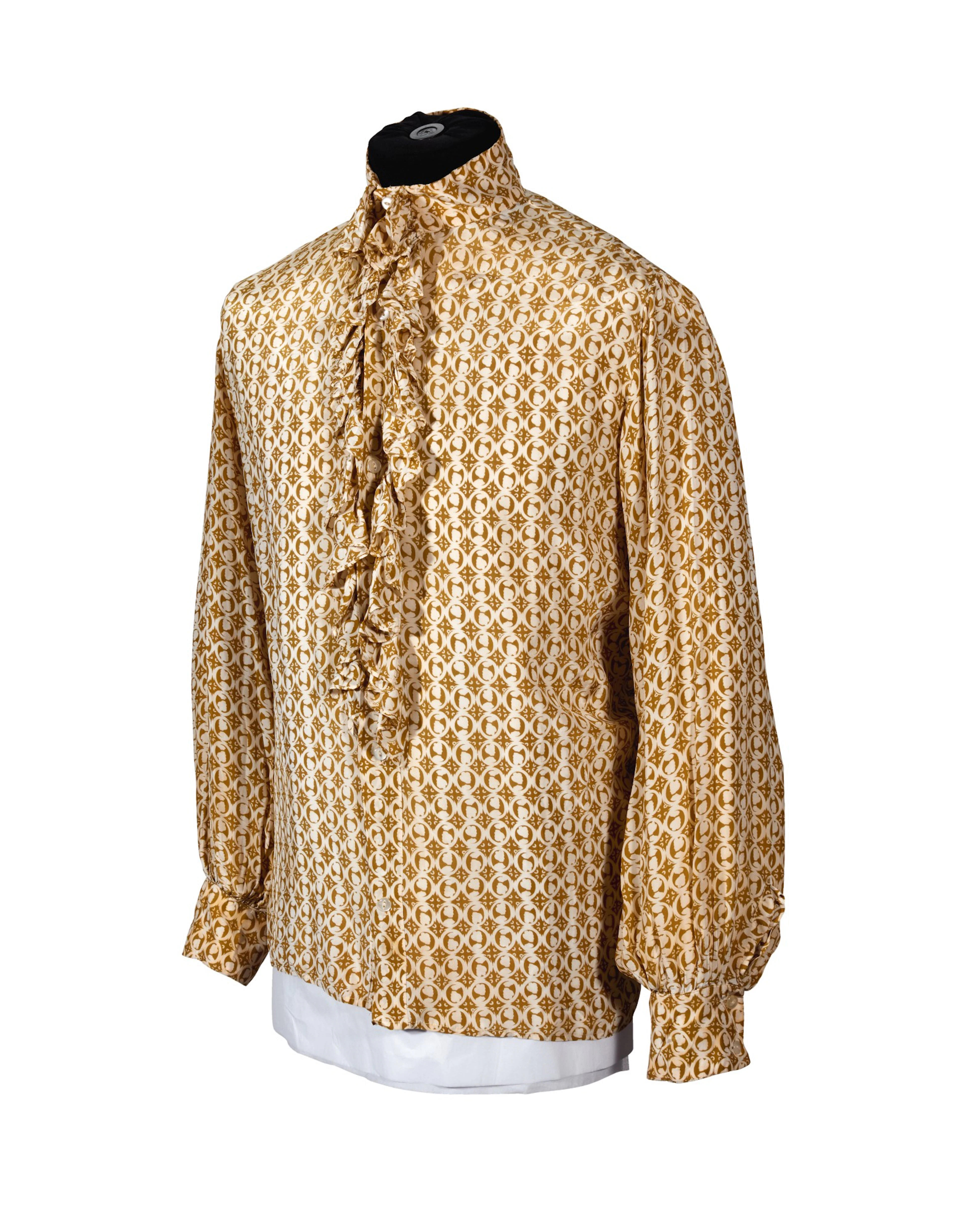 RINGO STARR | Green-gold and cream ruffle collar shirt, unlabelled