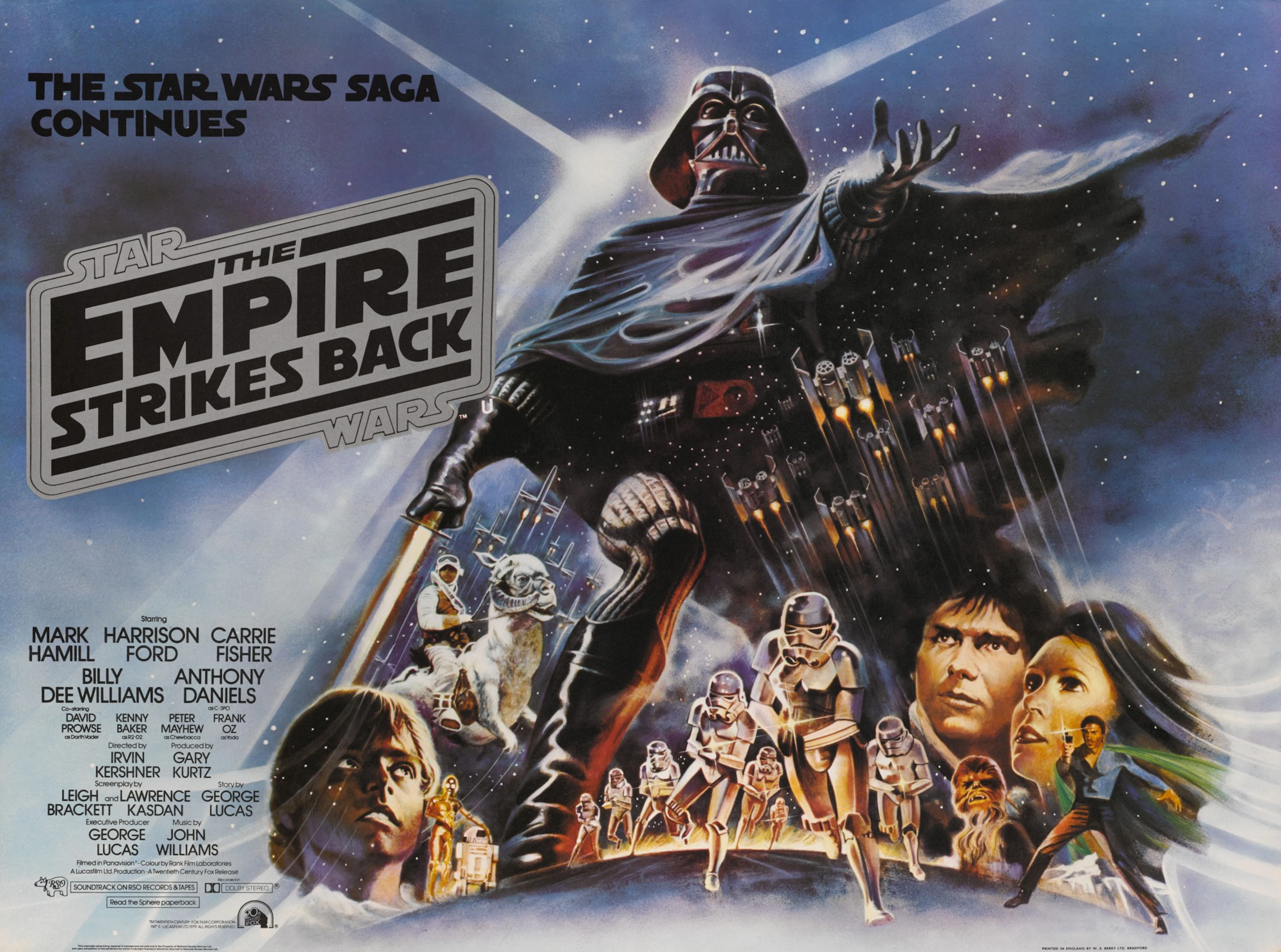 The empire strikes back, silver titles style poster, british, 1980