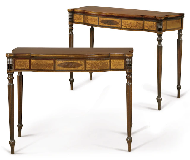 Very fine and rare pair of federal inlaid and figured mahogany