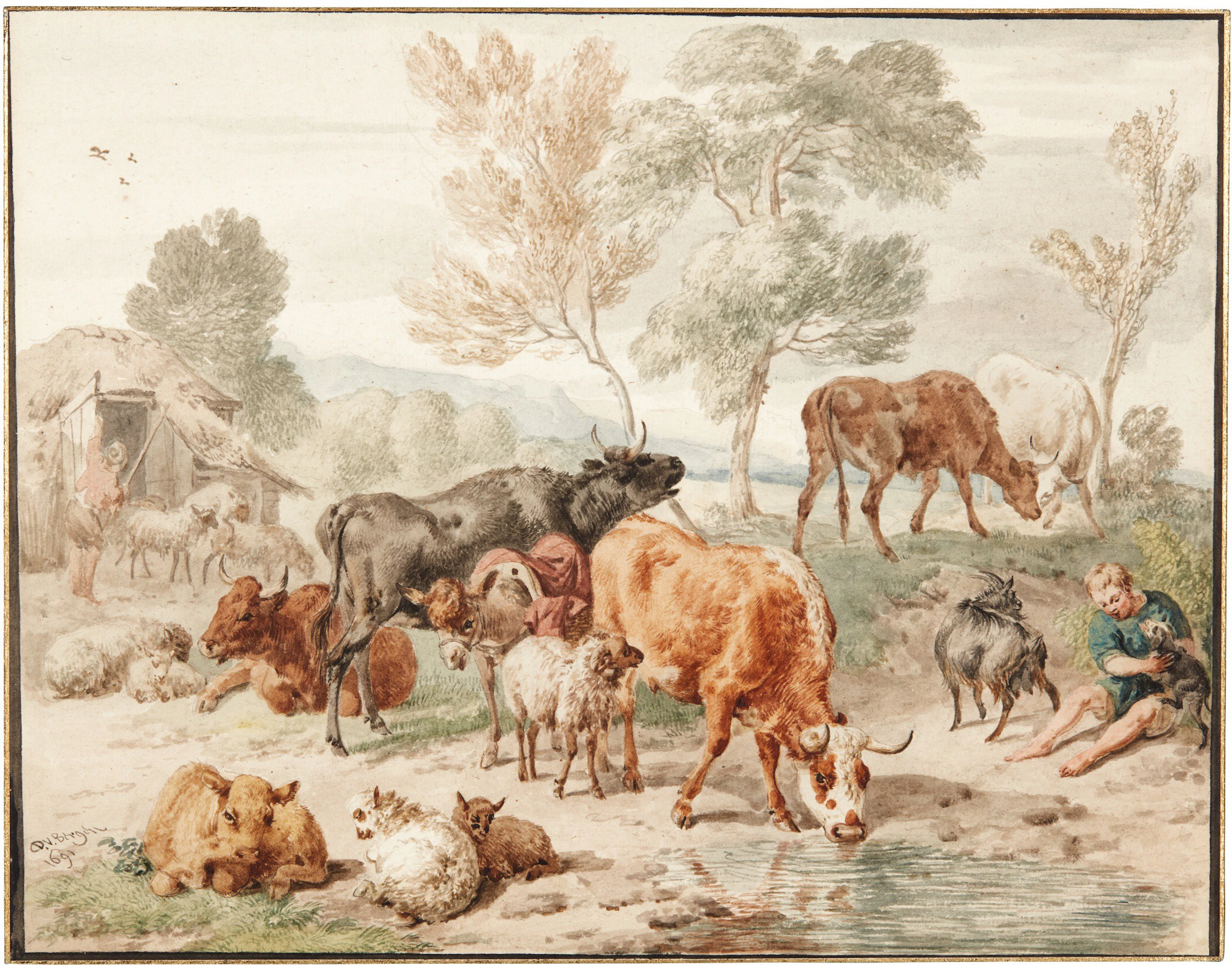 Dirck van bergen | herders and their animals by a stream