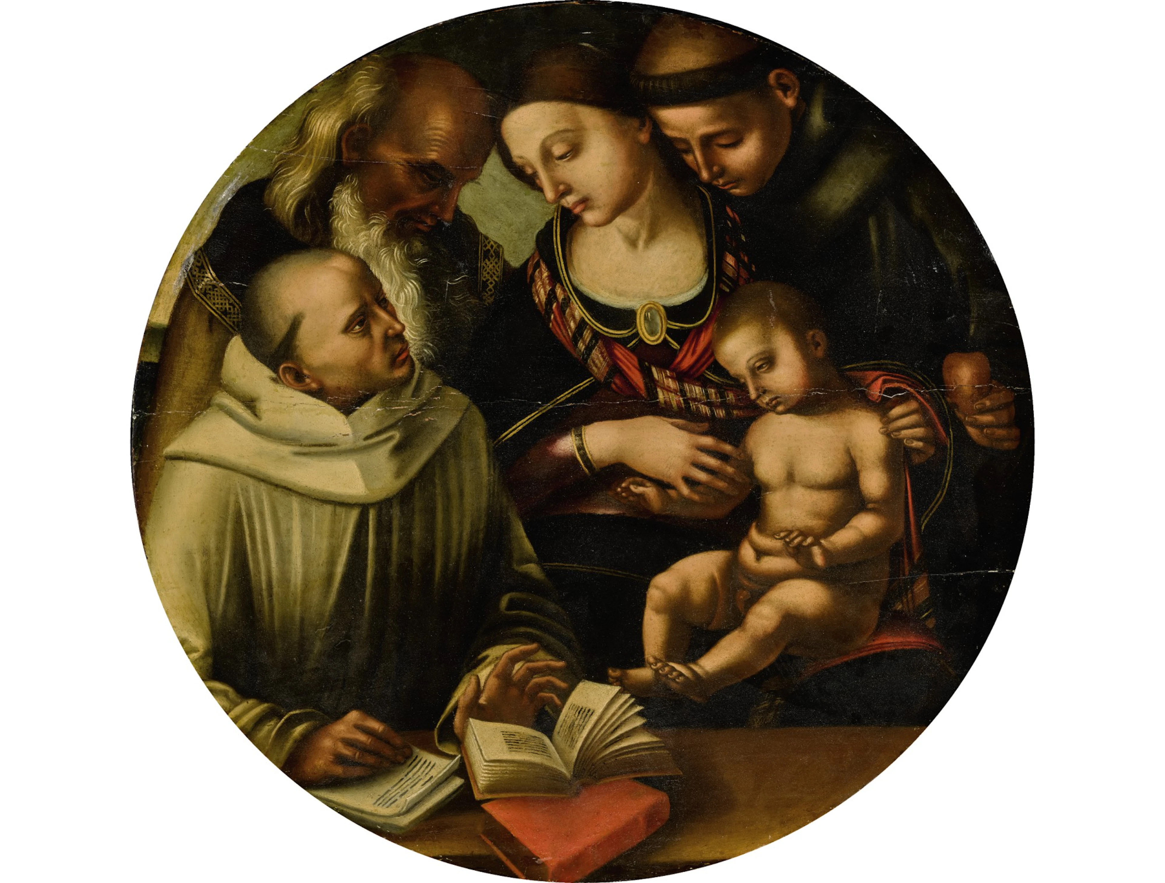 Luca signorelli and studio | the madonna and child with saints bernard(?)