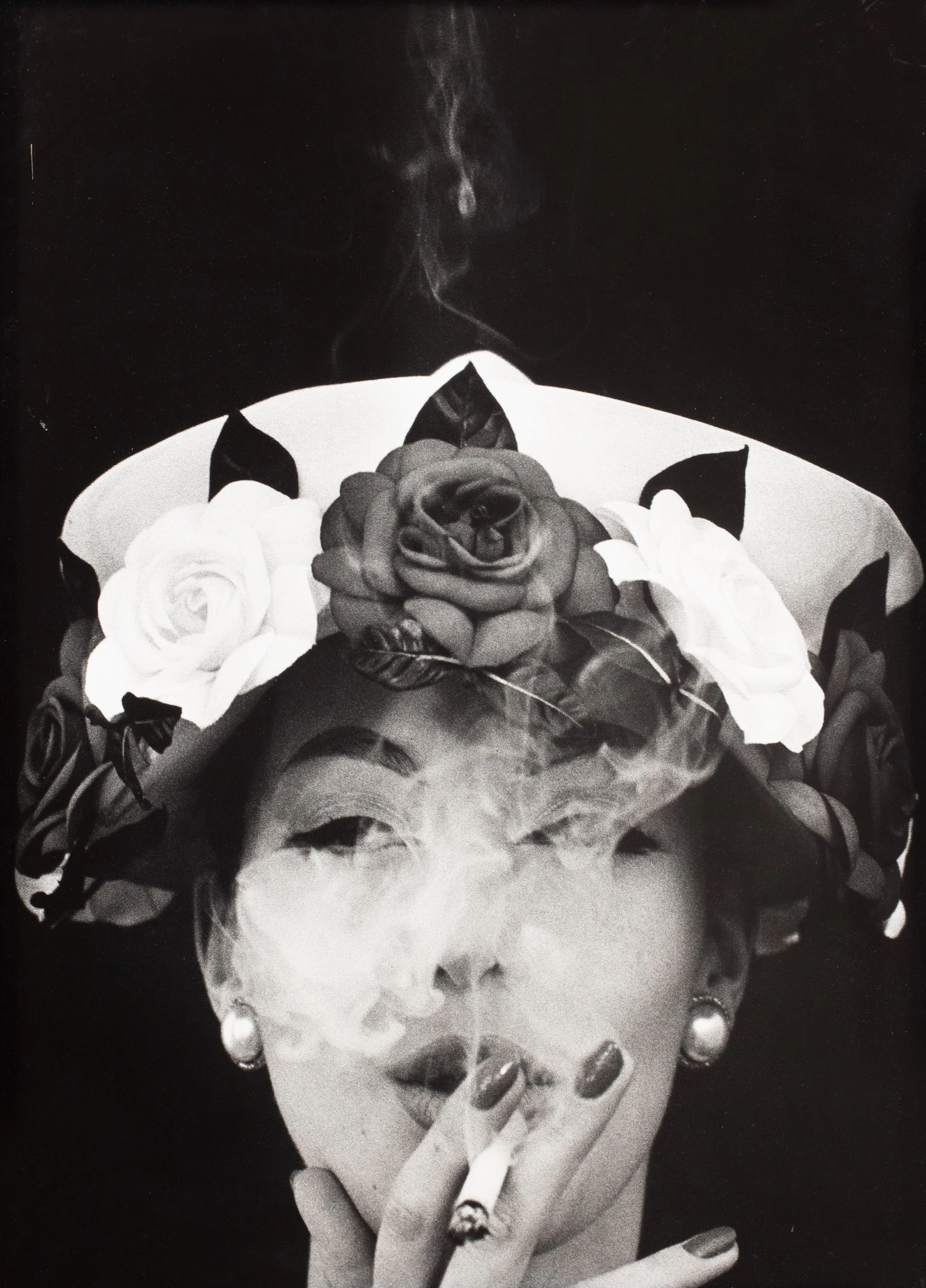 William klein | hat + 5 roses, paris, (vogue), 1956