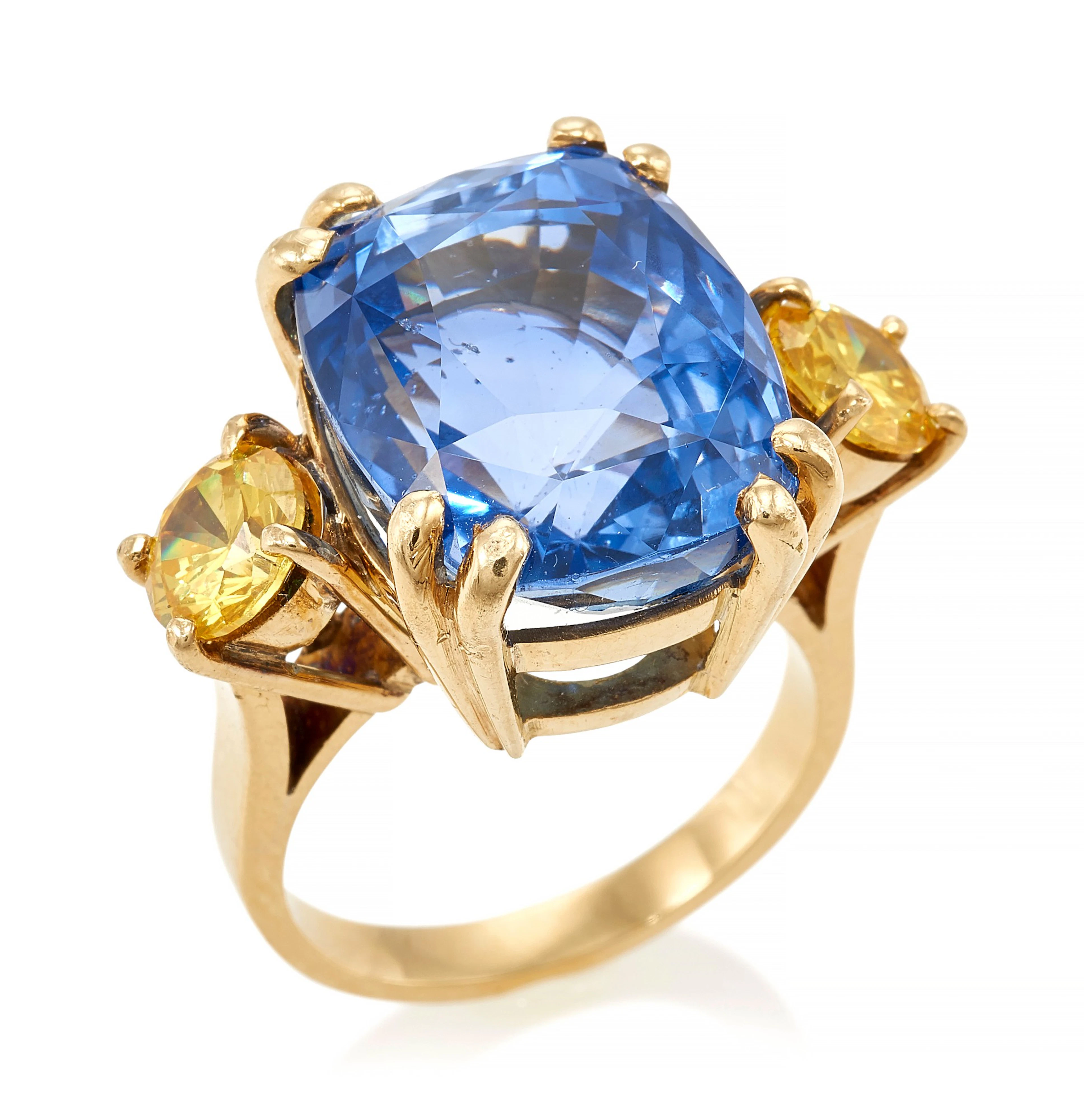 Sapphire and yellow cubic zirconia ring (anello con...