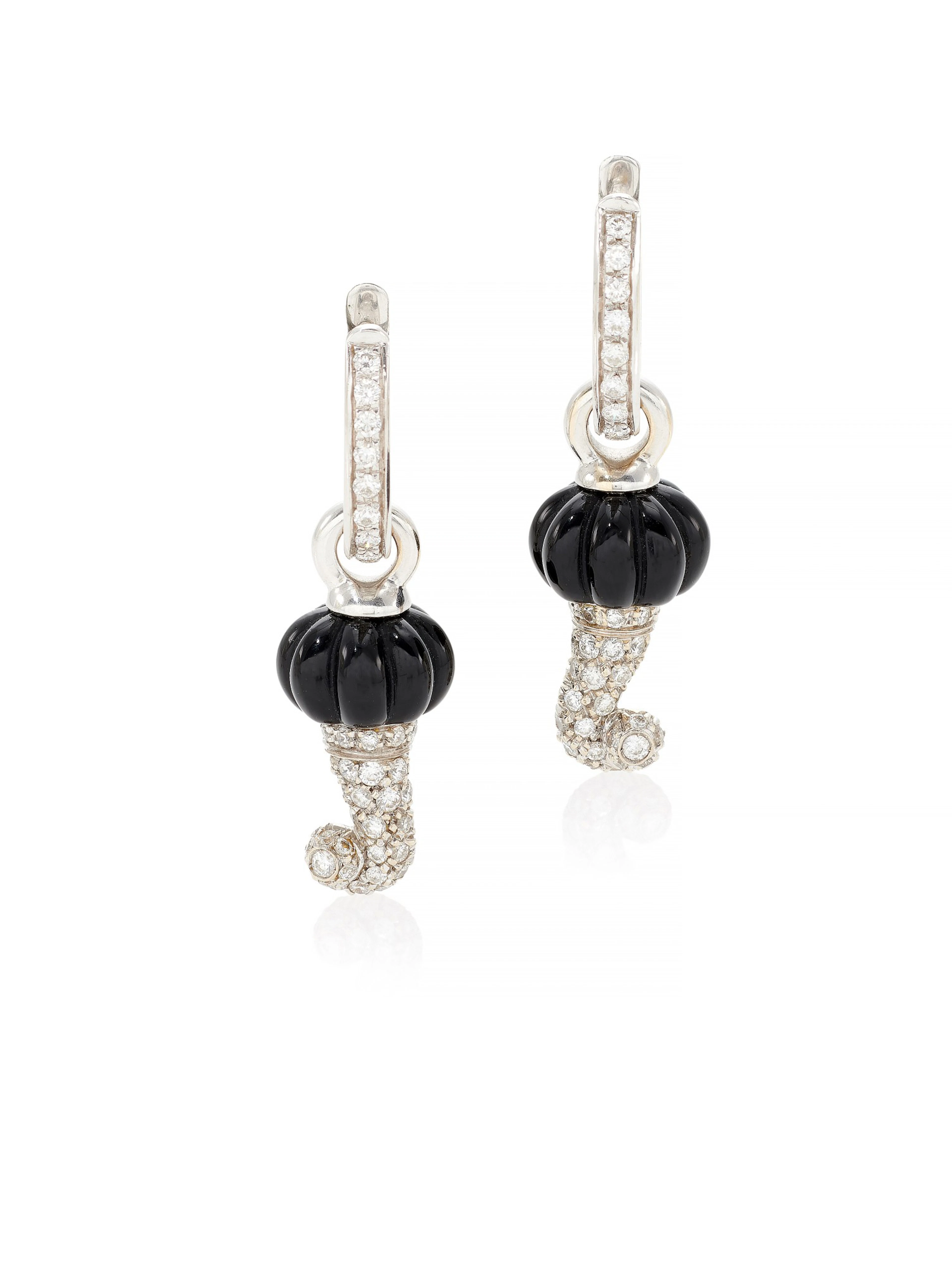 Pair of onyx and diamond earrings