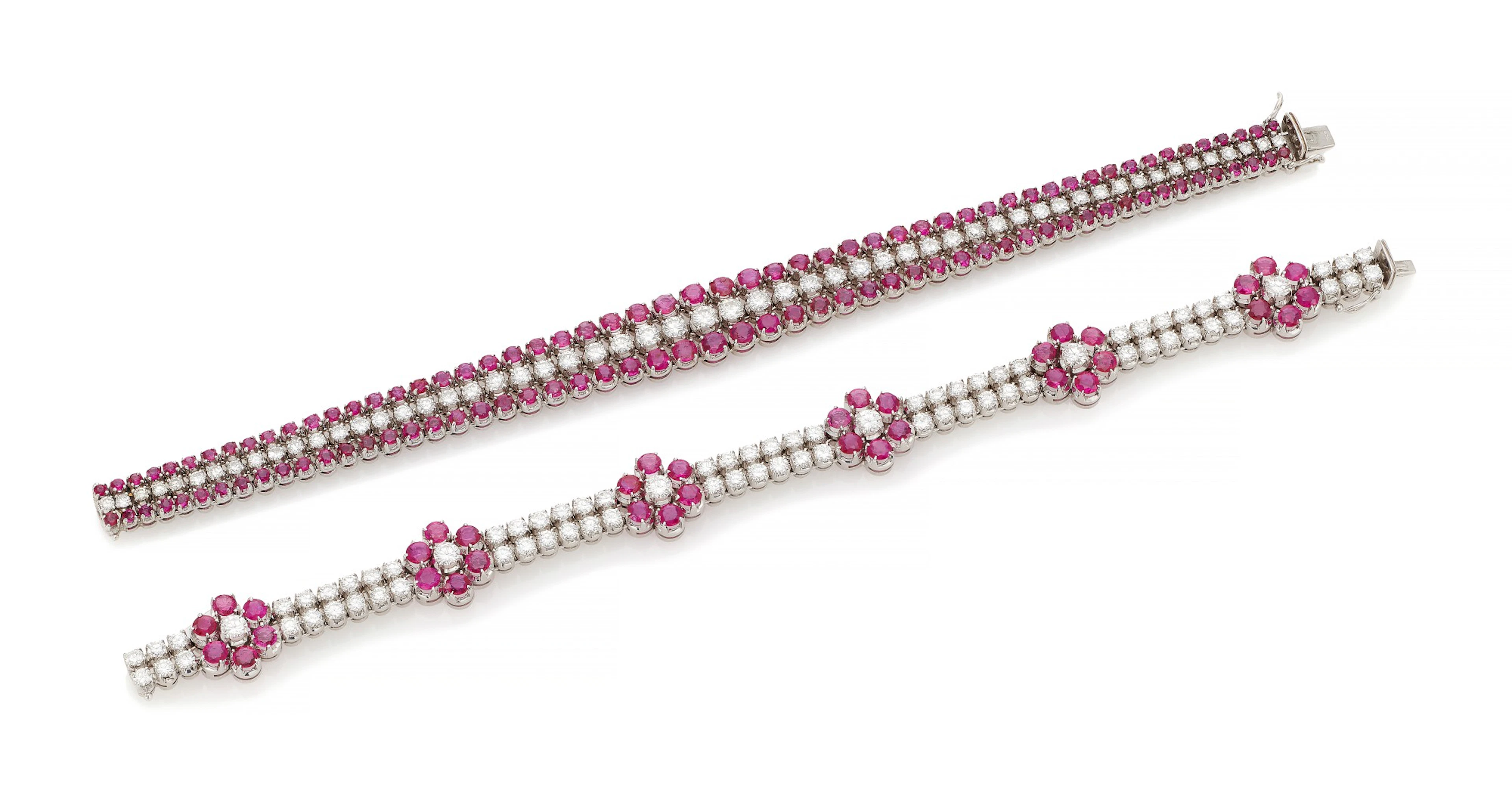 Two ruby and diamond bracelets (due bracciali in rubini e diamanti)