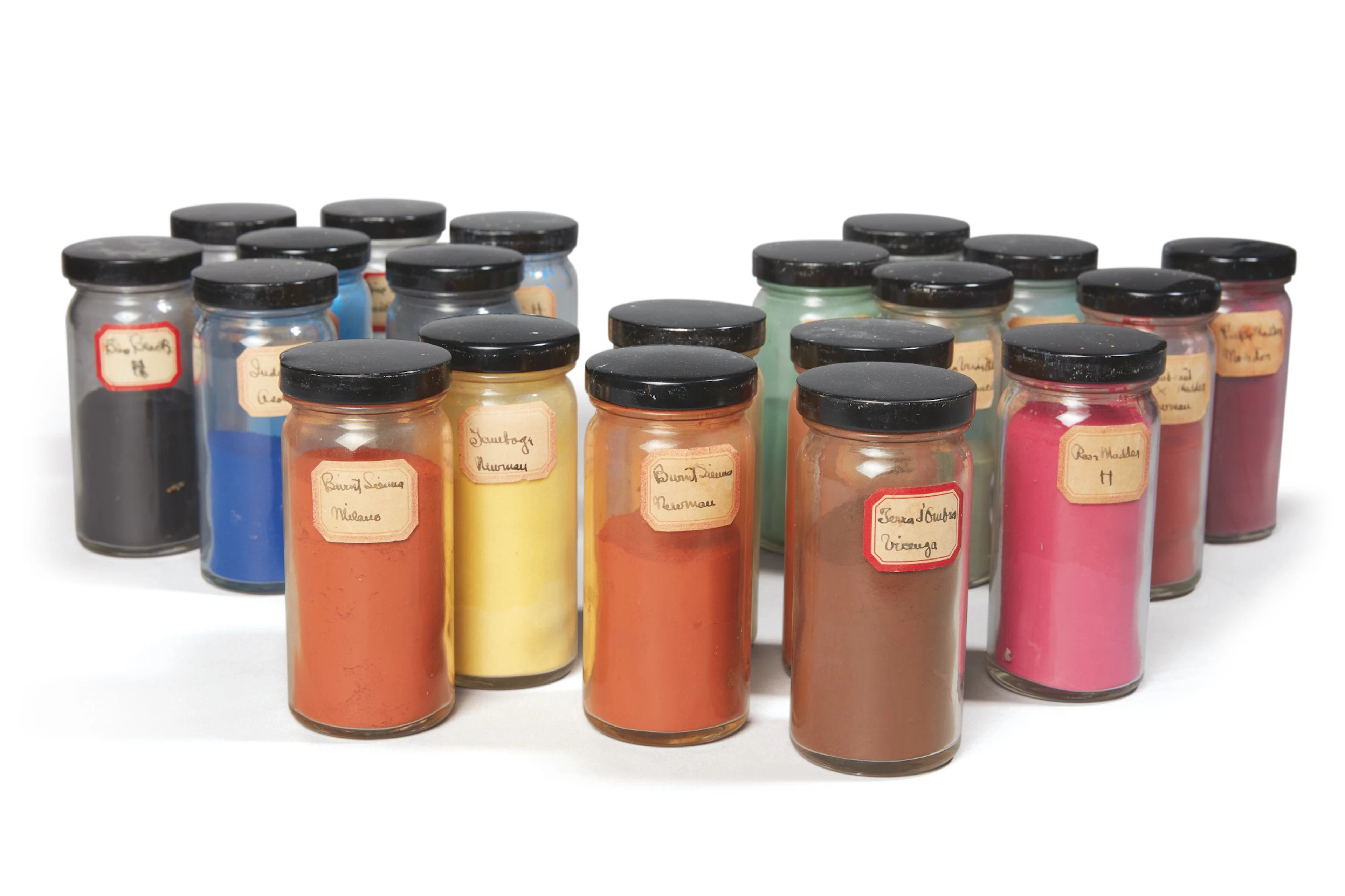 Georgia o'keeffe's pigments | a collection of 20 jars...