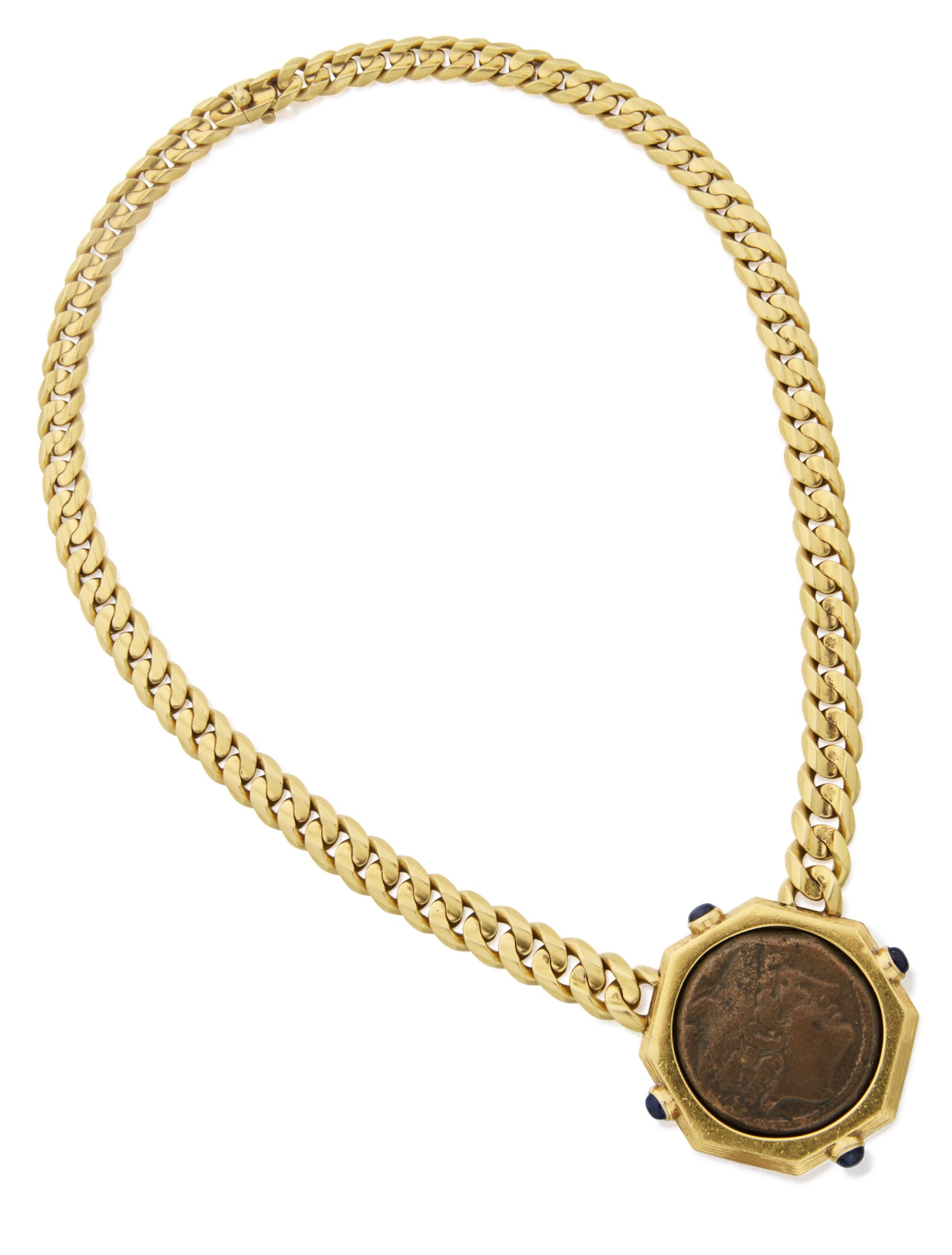 Gold, antique coin and sapphire 'monete' necklace, bulgari