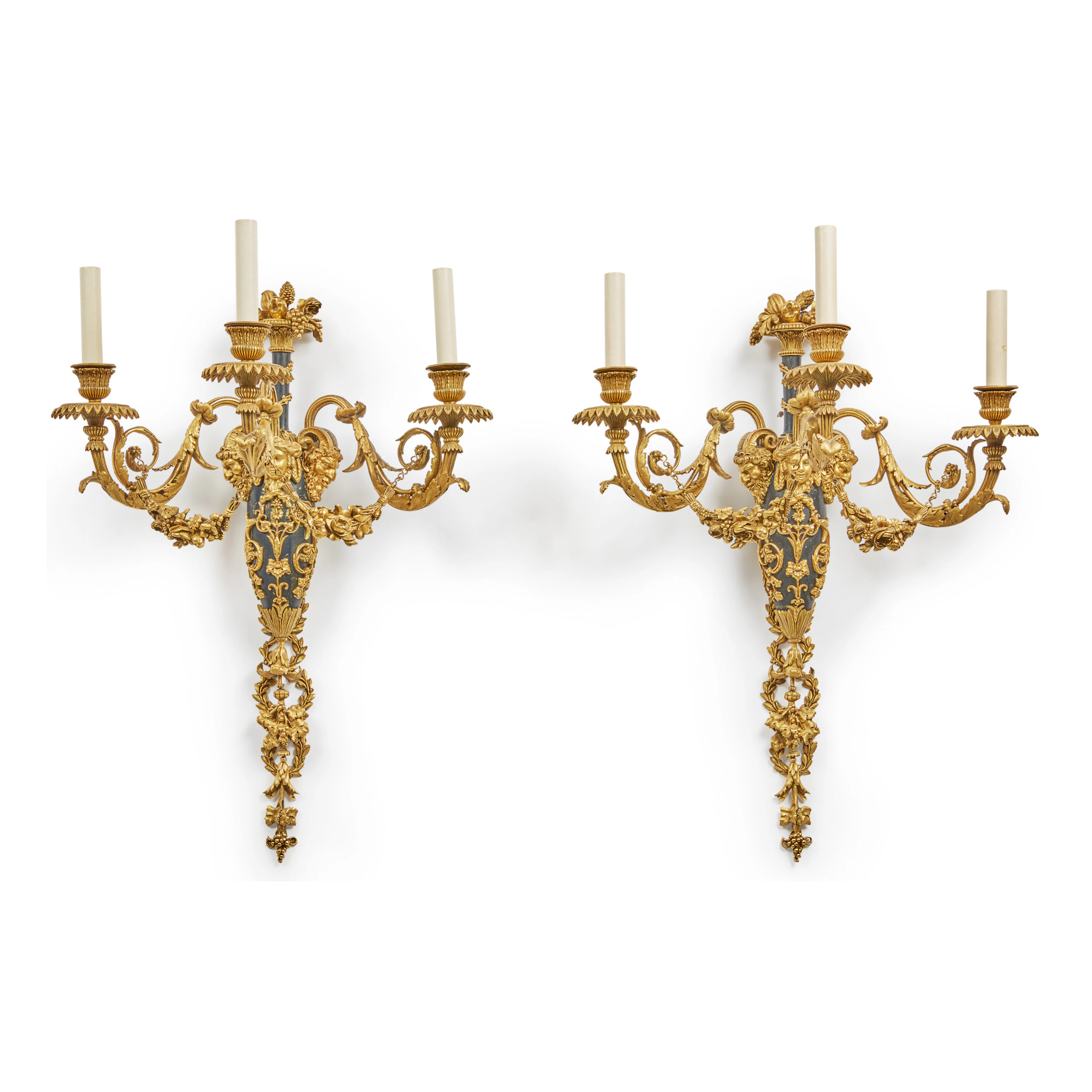 A pair of louis xvi style two-tone gilt bronze and blued...
