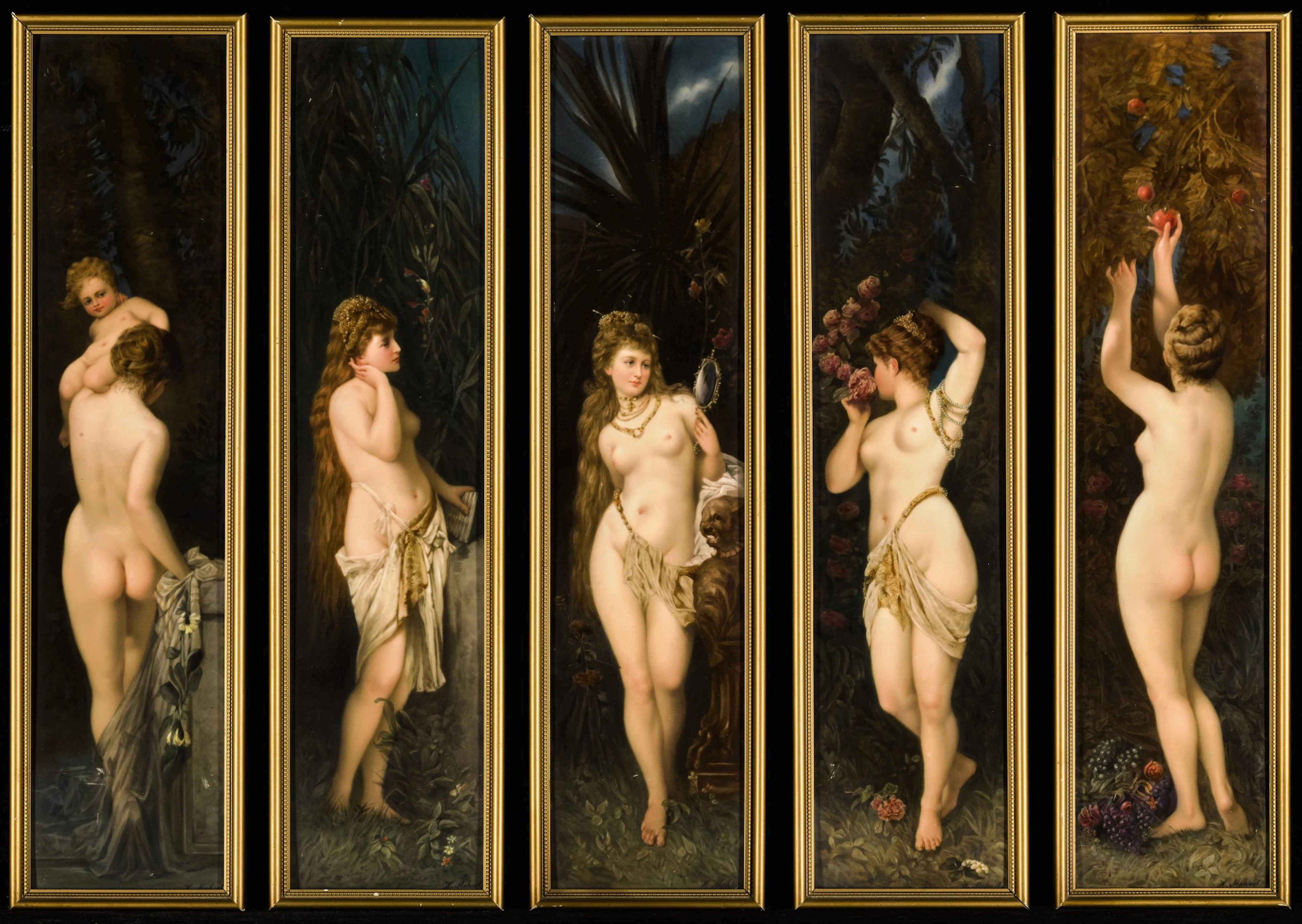 Five viennese porcelain rectangular plauqes, circa 1890