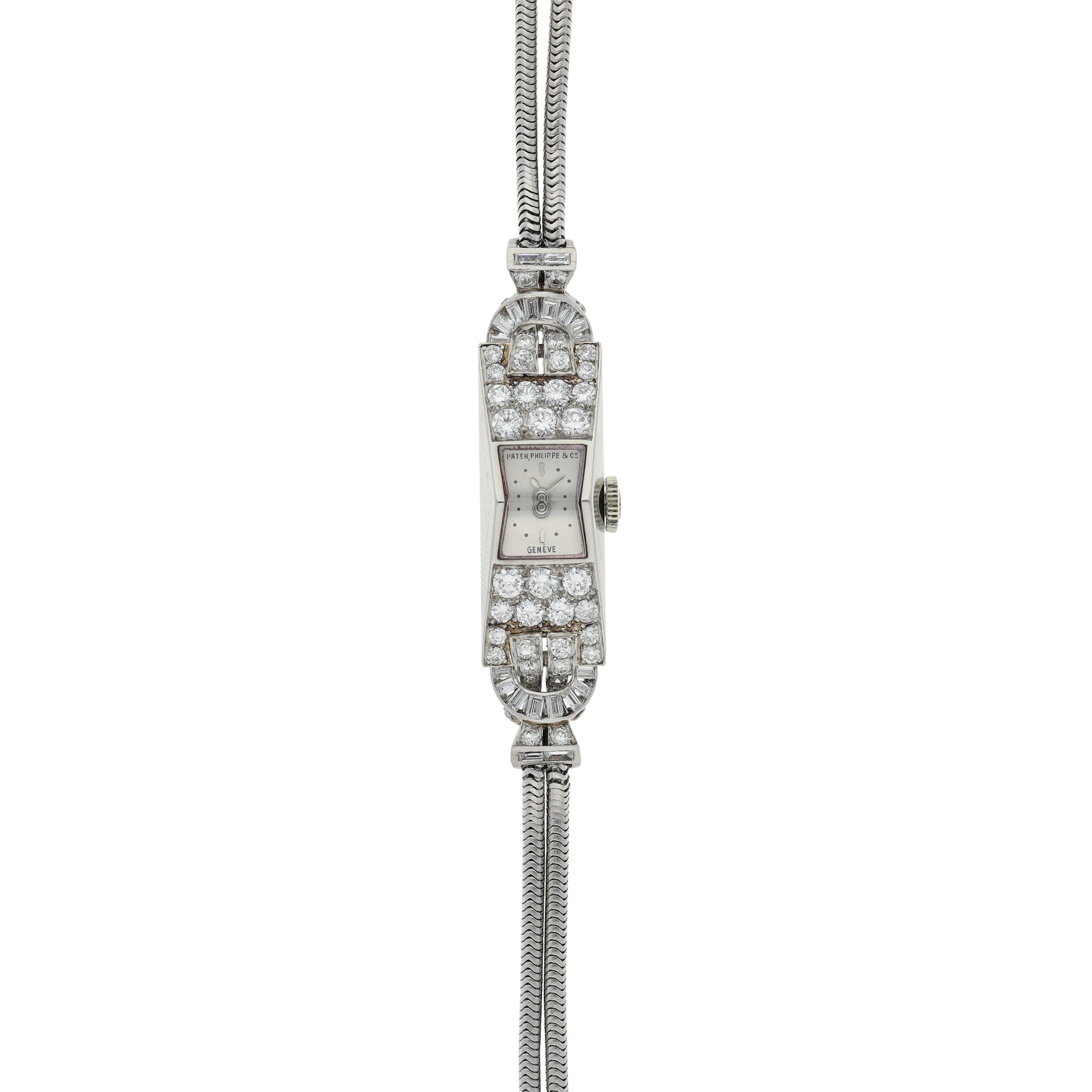 Patek philippe | a platinum and diamond-set bracelet watch circa 1945