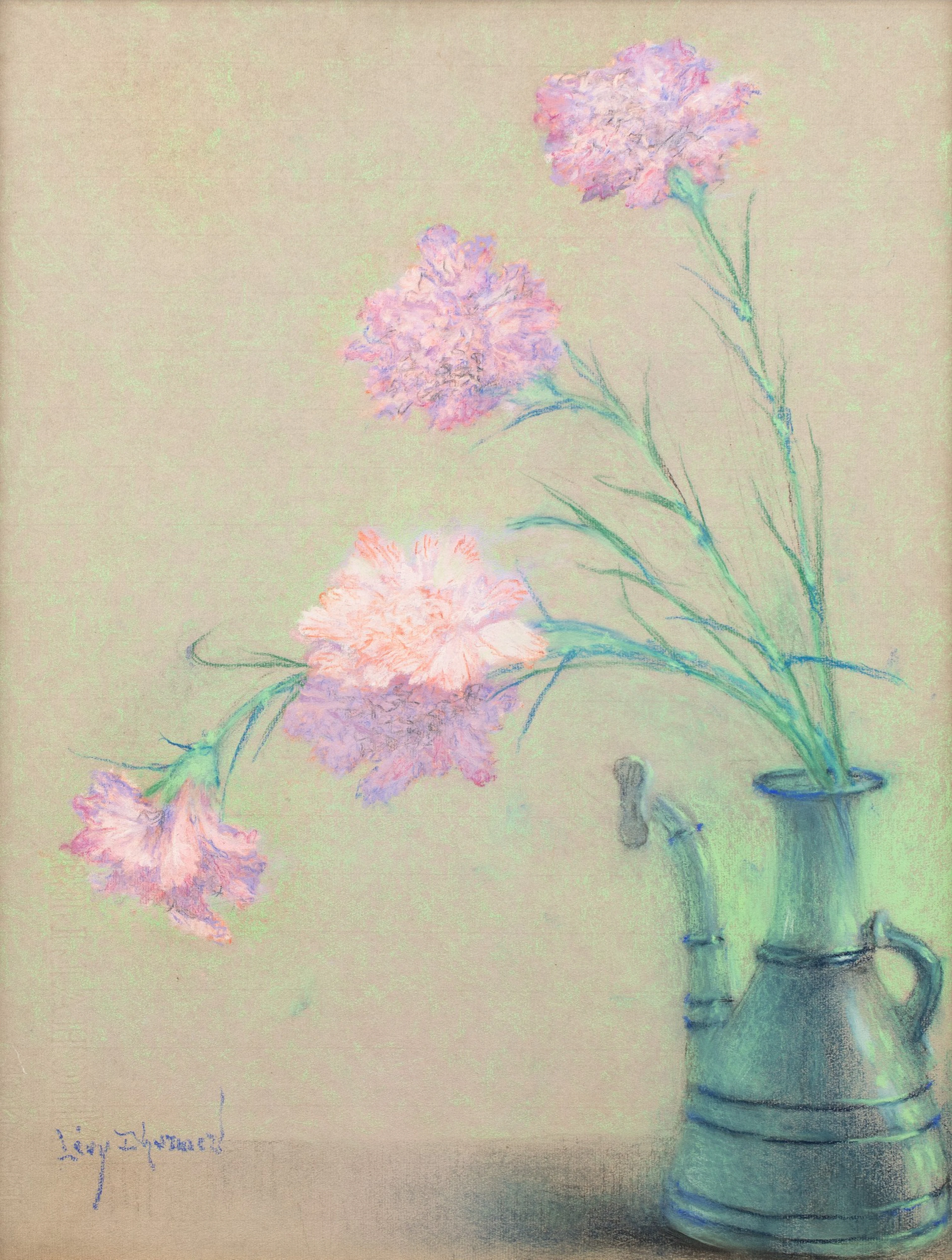 Lucien lévy-dhurmer | bouquet d'œillets dans un vase