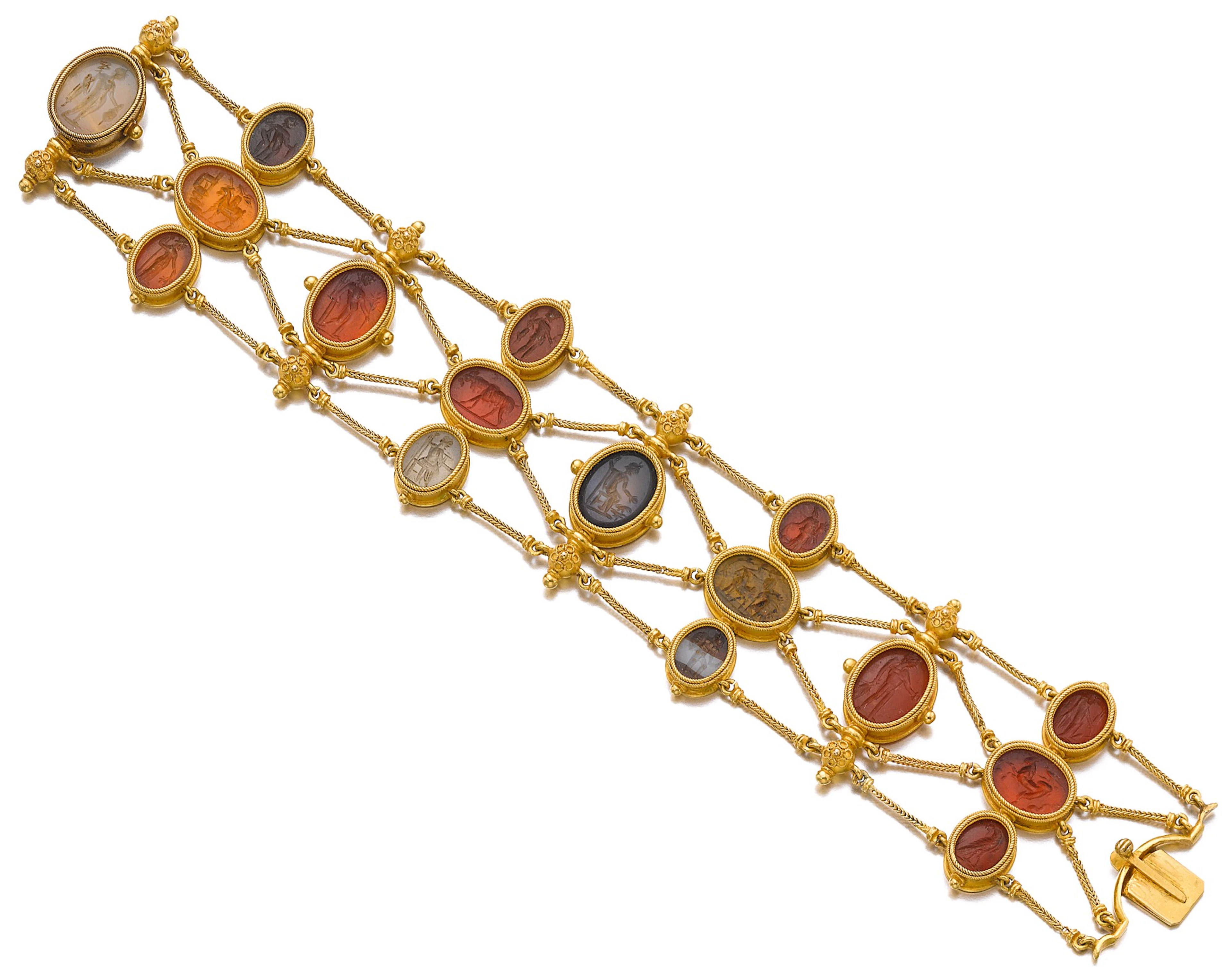 Gold and hardstone intaglio bracelet, circa 1860