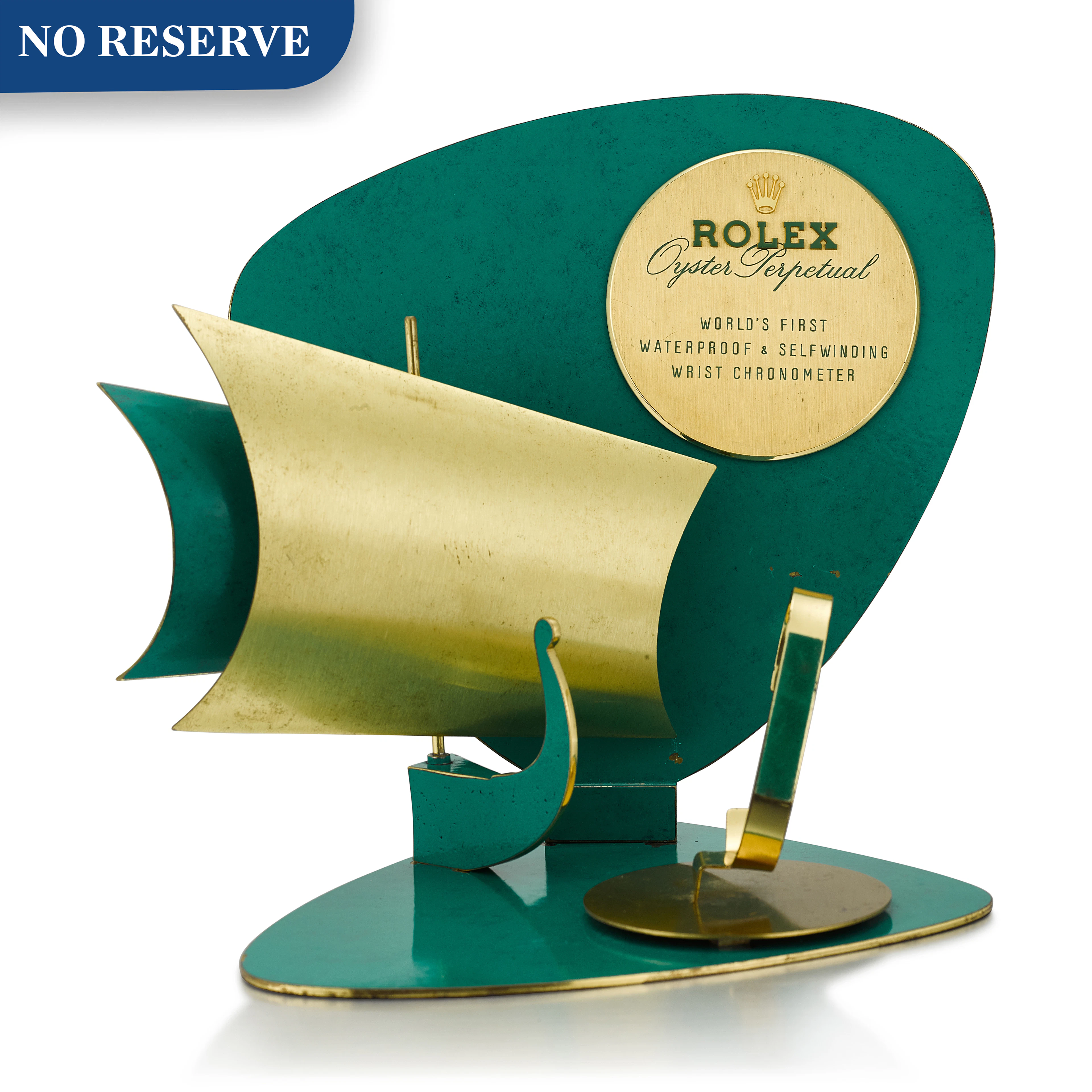 Rolex | oyster perpetual a gilt brass and green enamel retailer's window display