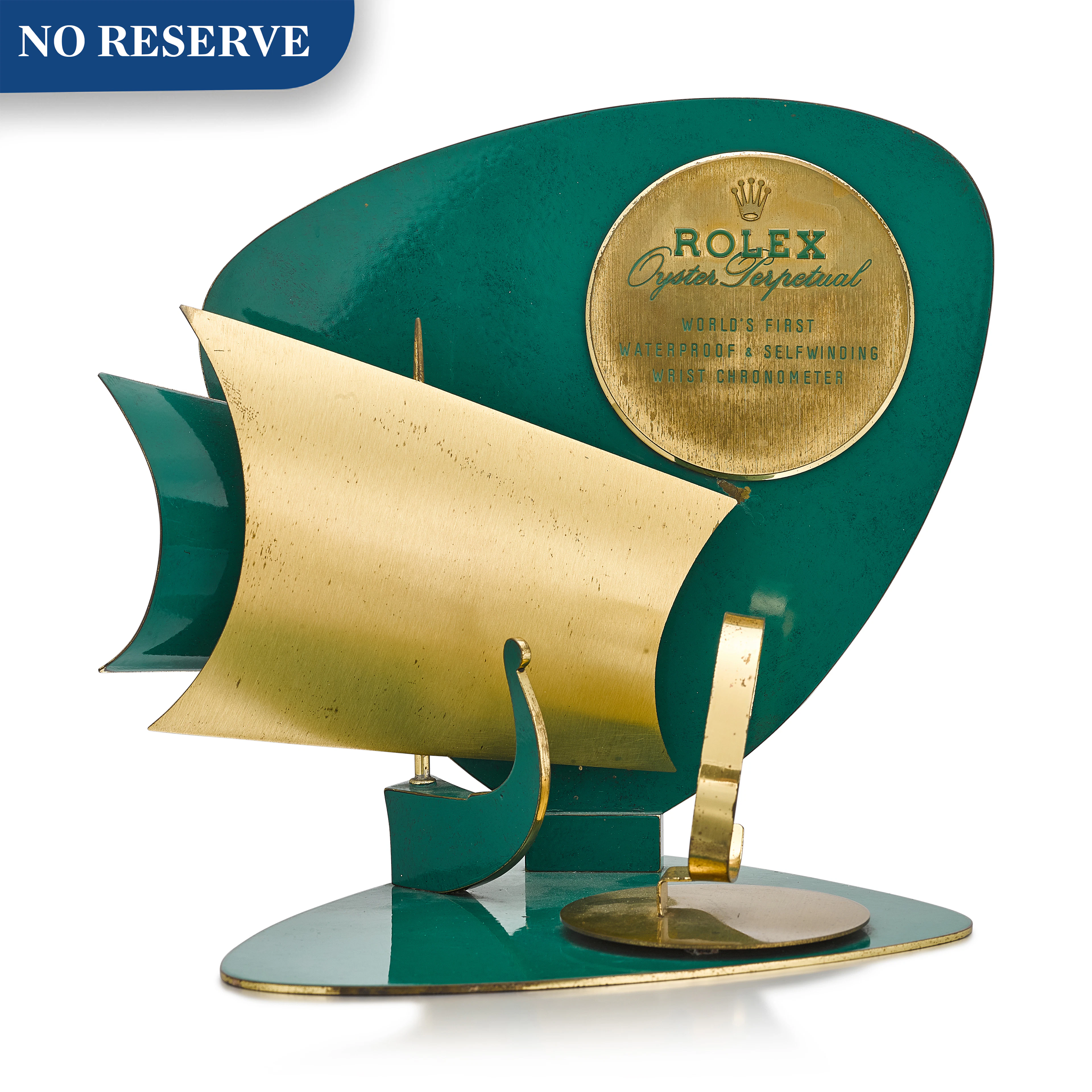 Rolex | oyster perpetual a gilt brass and green enamel retailer's window display
