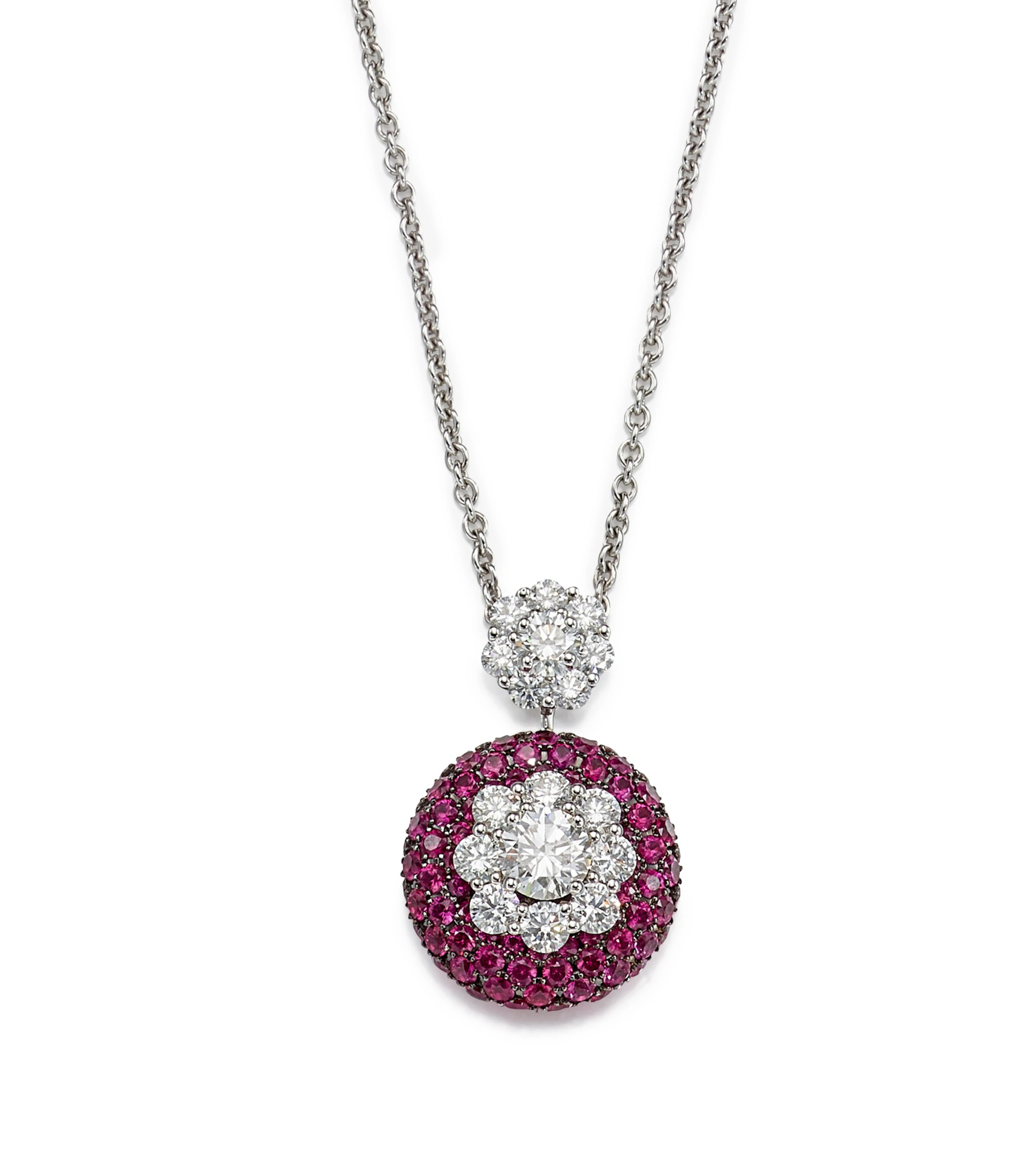 GRAFF | 'CLUSTER HALO' RUBY AND DIAMOND PENDENT NECKLACE...