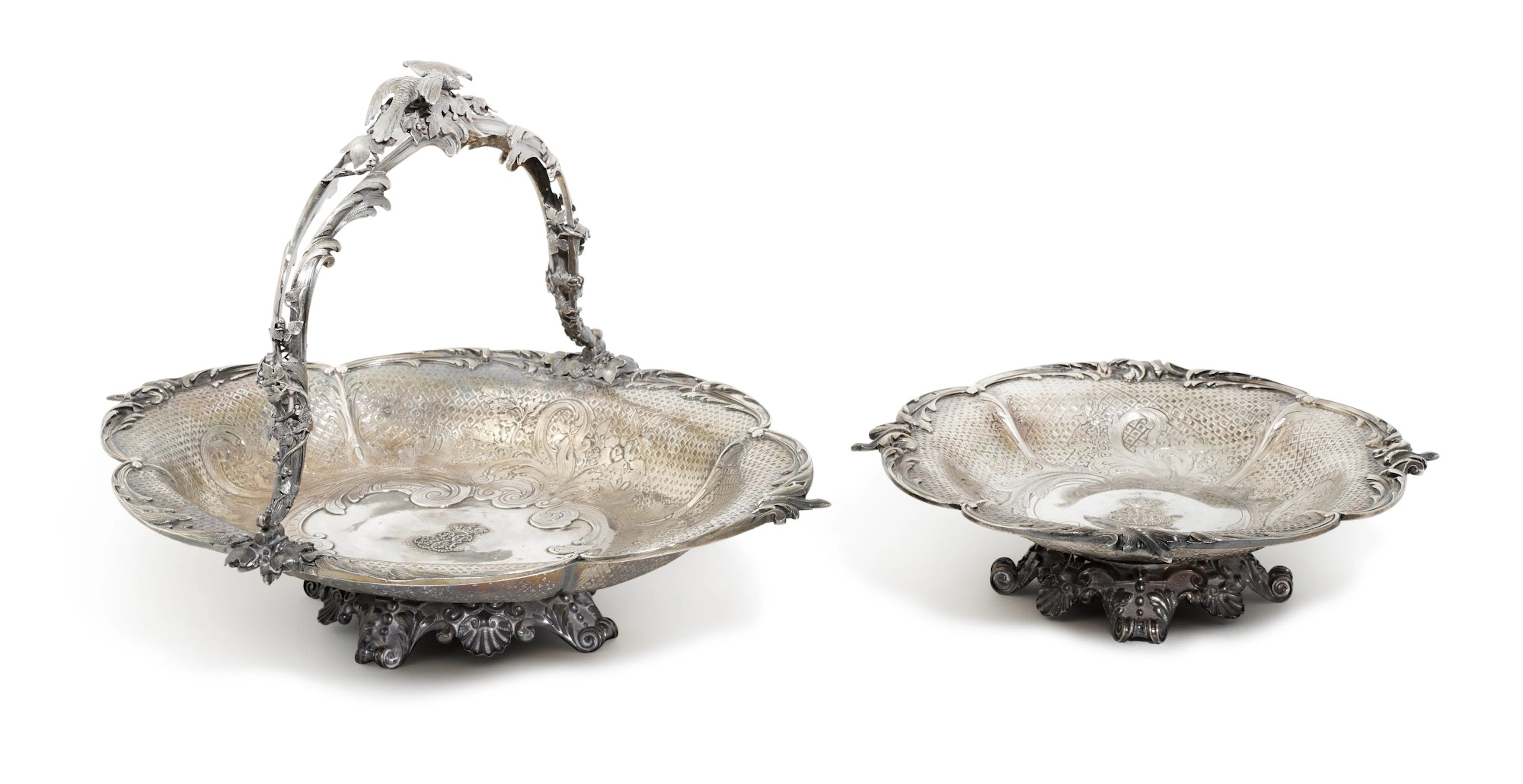 A french parcel-gilt silver footed bowl and basket