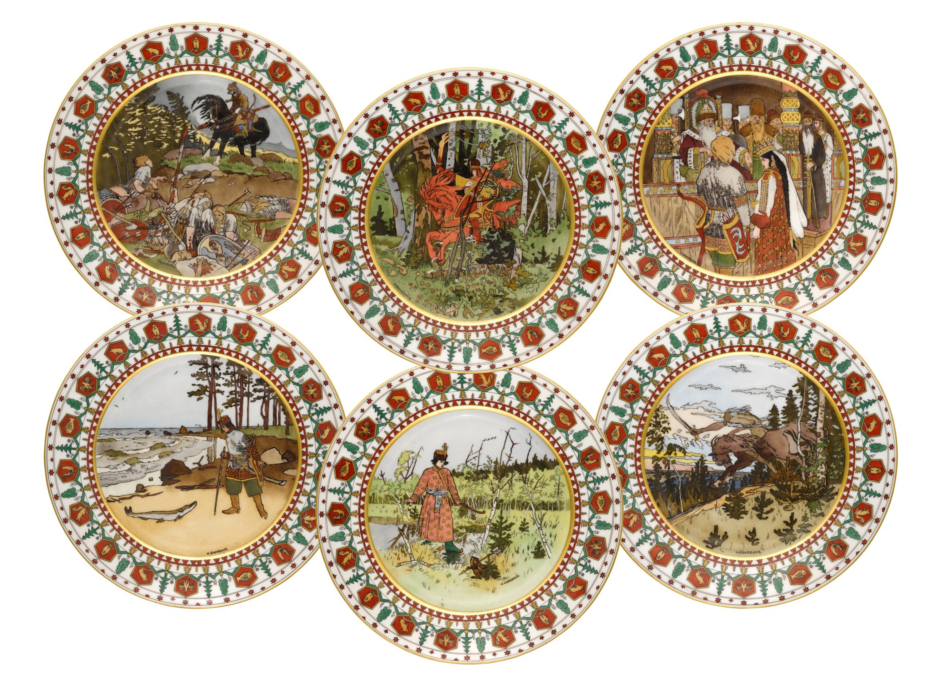 A group of six porcelain plates