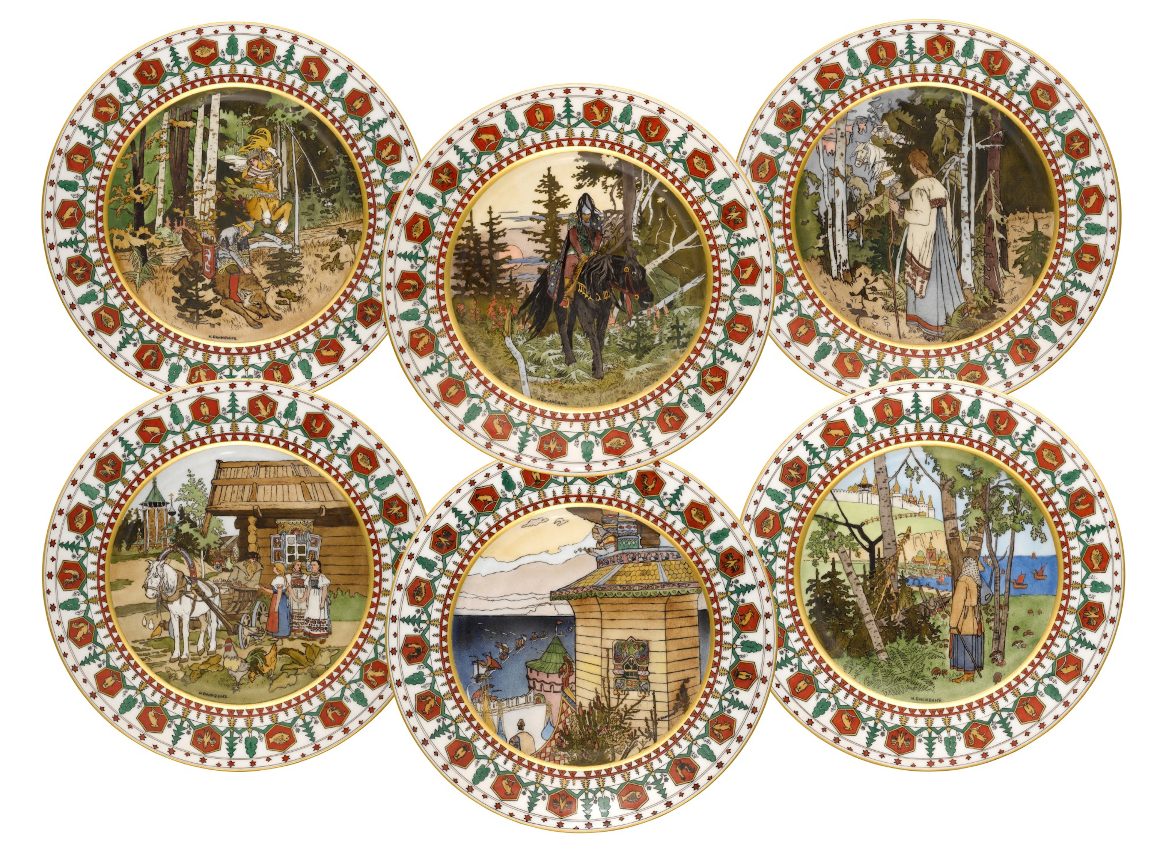 A group of six porcelain plates