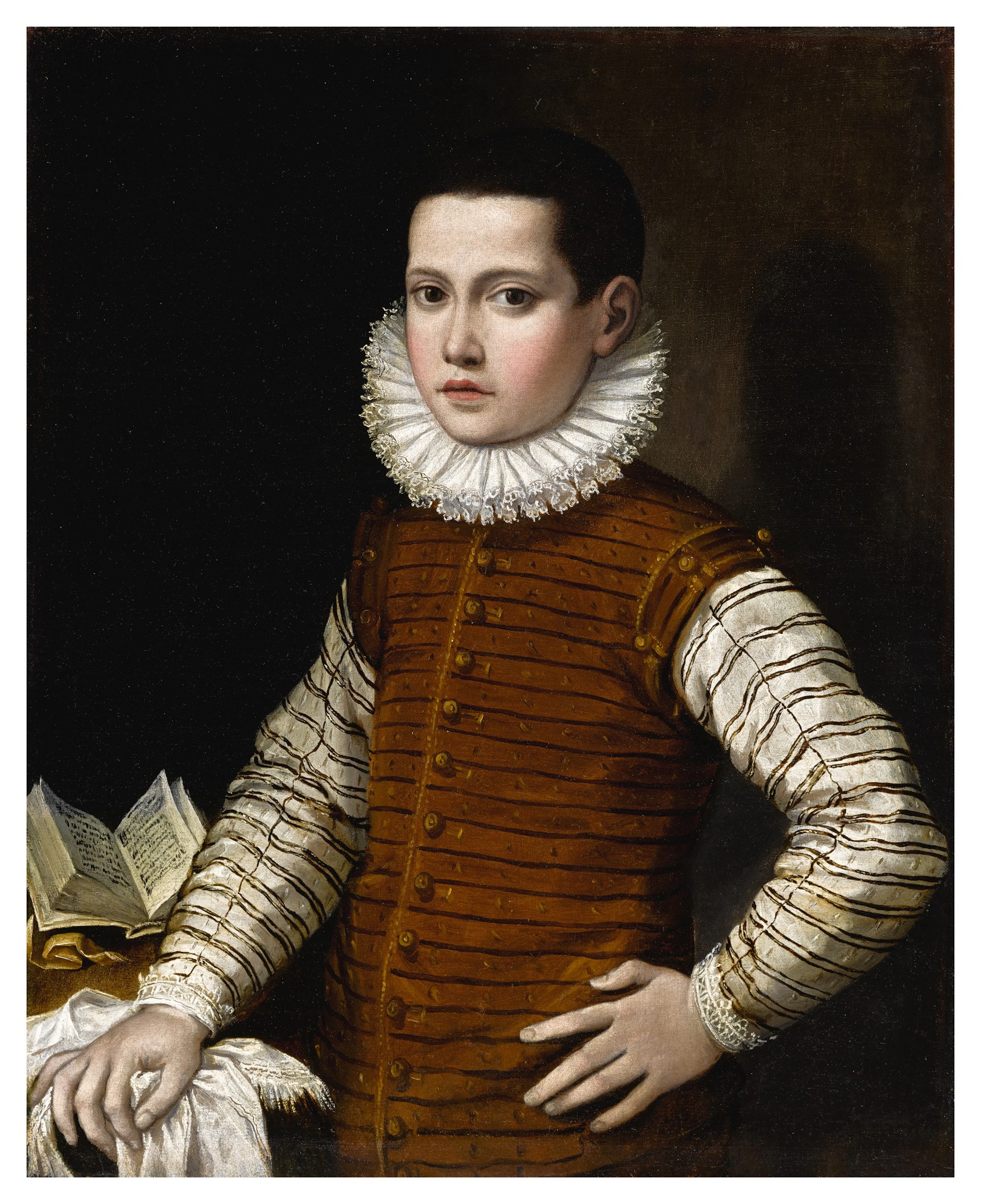 Gervasio gatti | portrait of a boy in striped doublet and white ruff