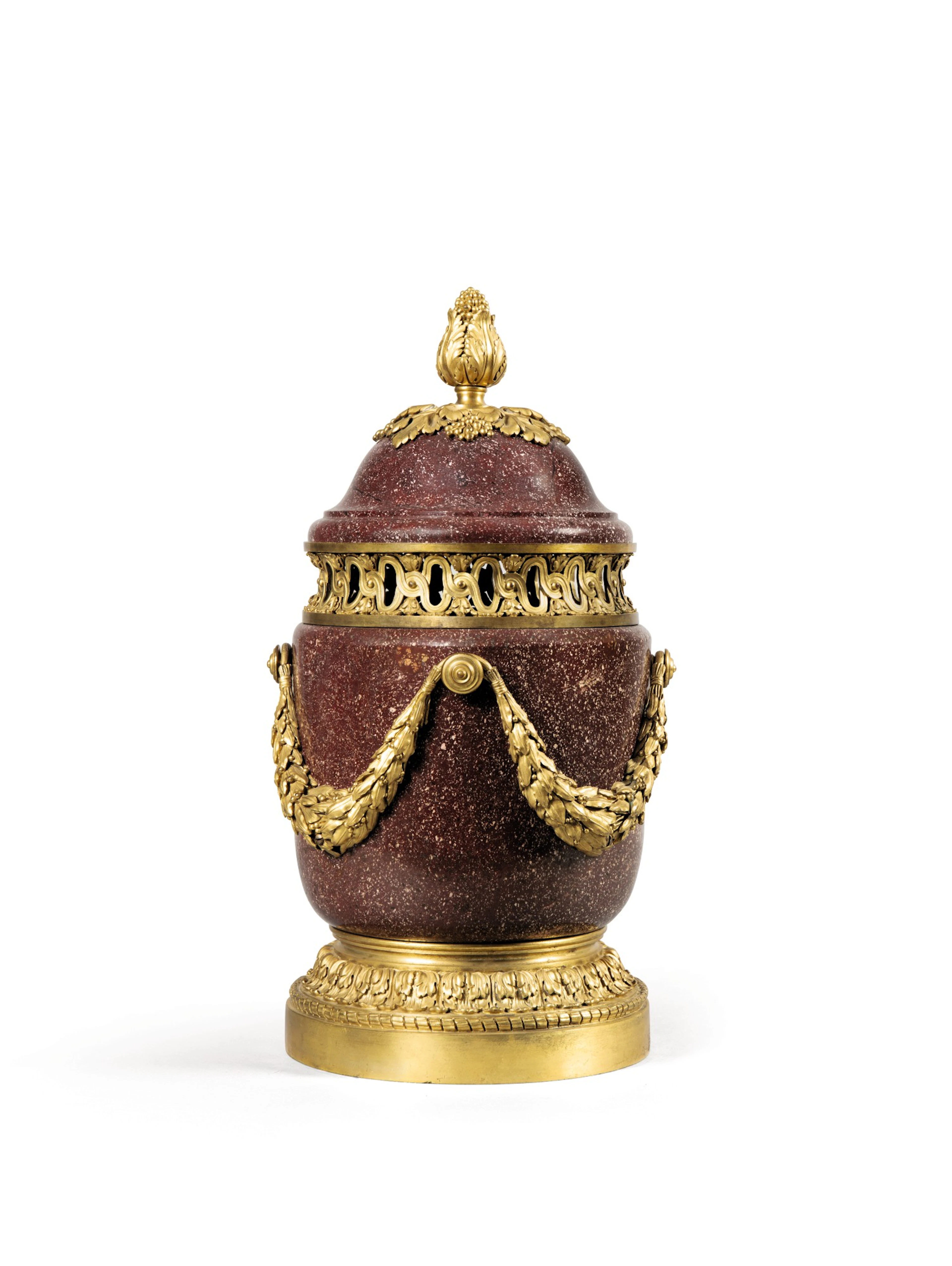 A large louis-philippe gilt-bronze mounted porphyry pot-pourri