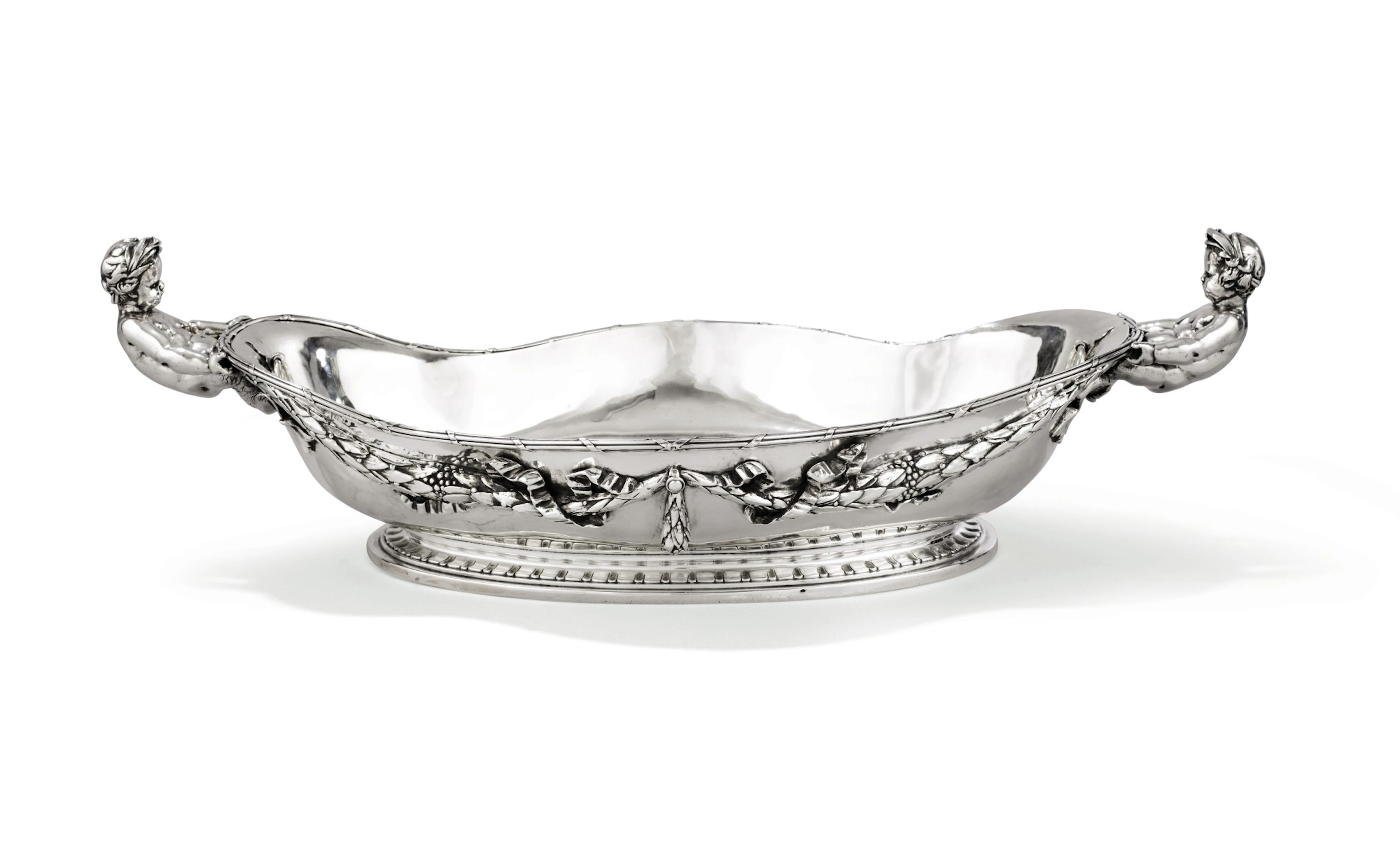 An oval silver jardinière