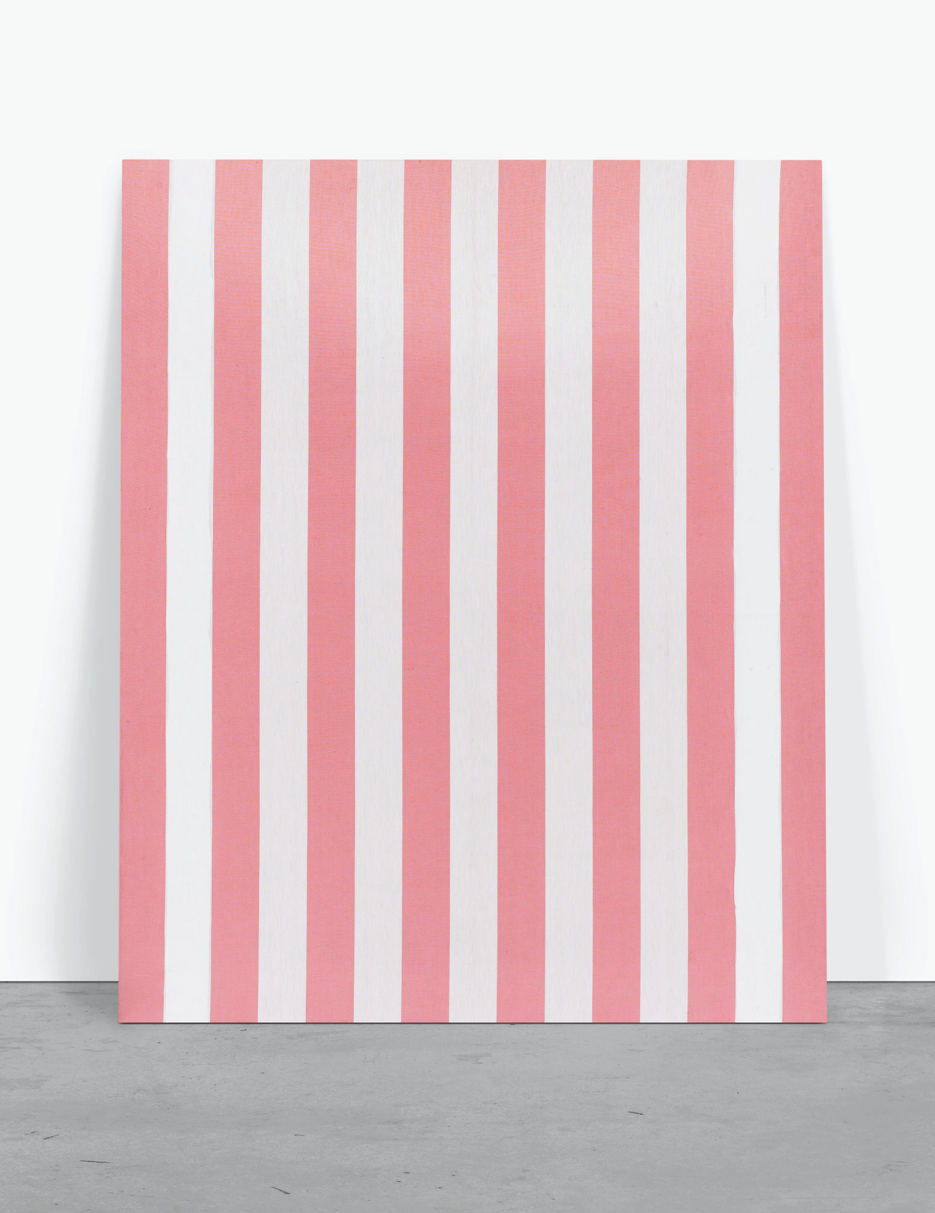 Daniel buren | peinture acrylique blanche sur tissu rayé blanc et rose pâle