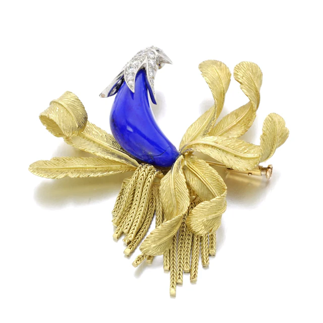 Sterlé for chaumet | lapis lazuli, diamond and gold brooch, 1960s