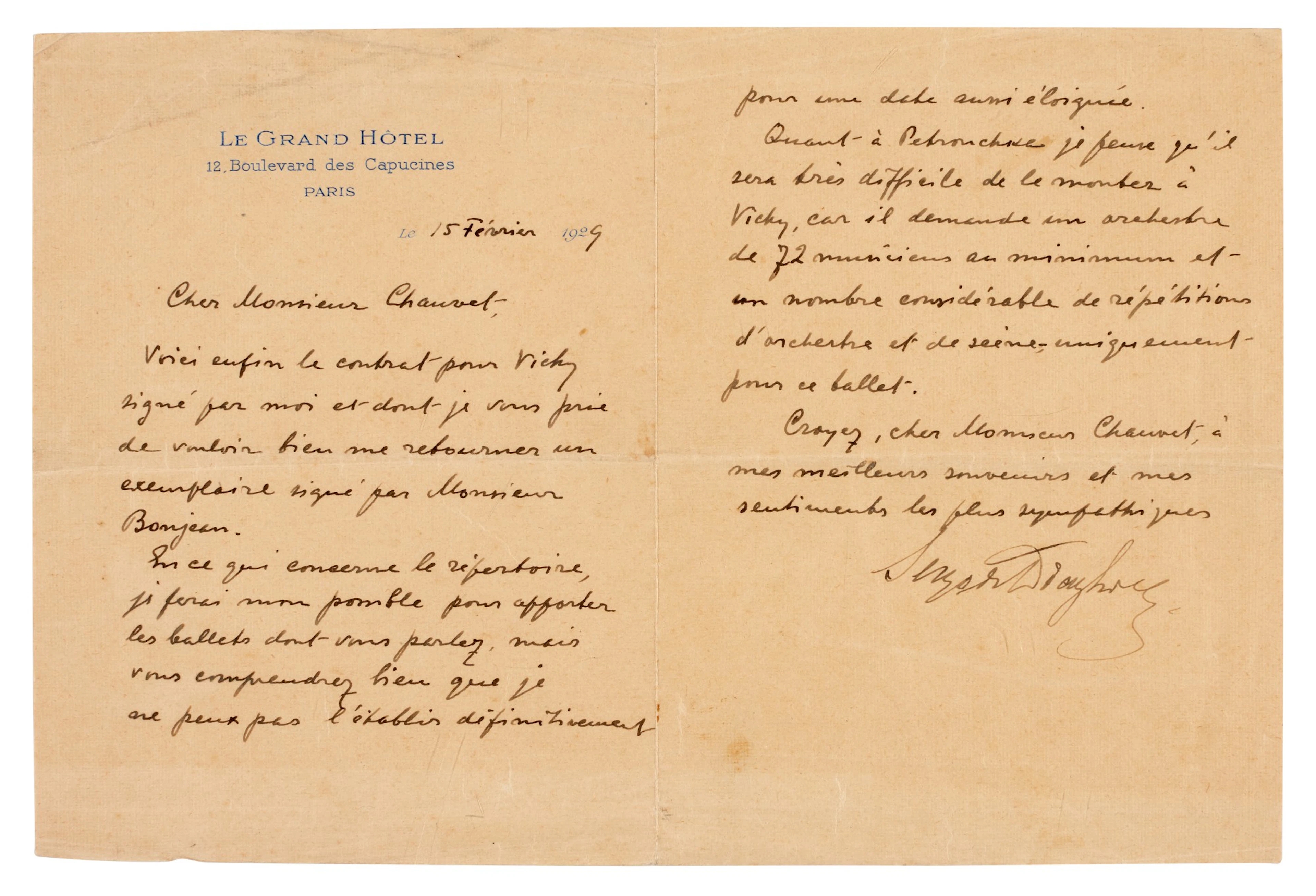 DIAGHILEV | letter signed
