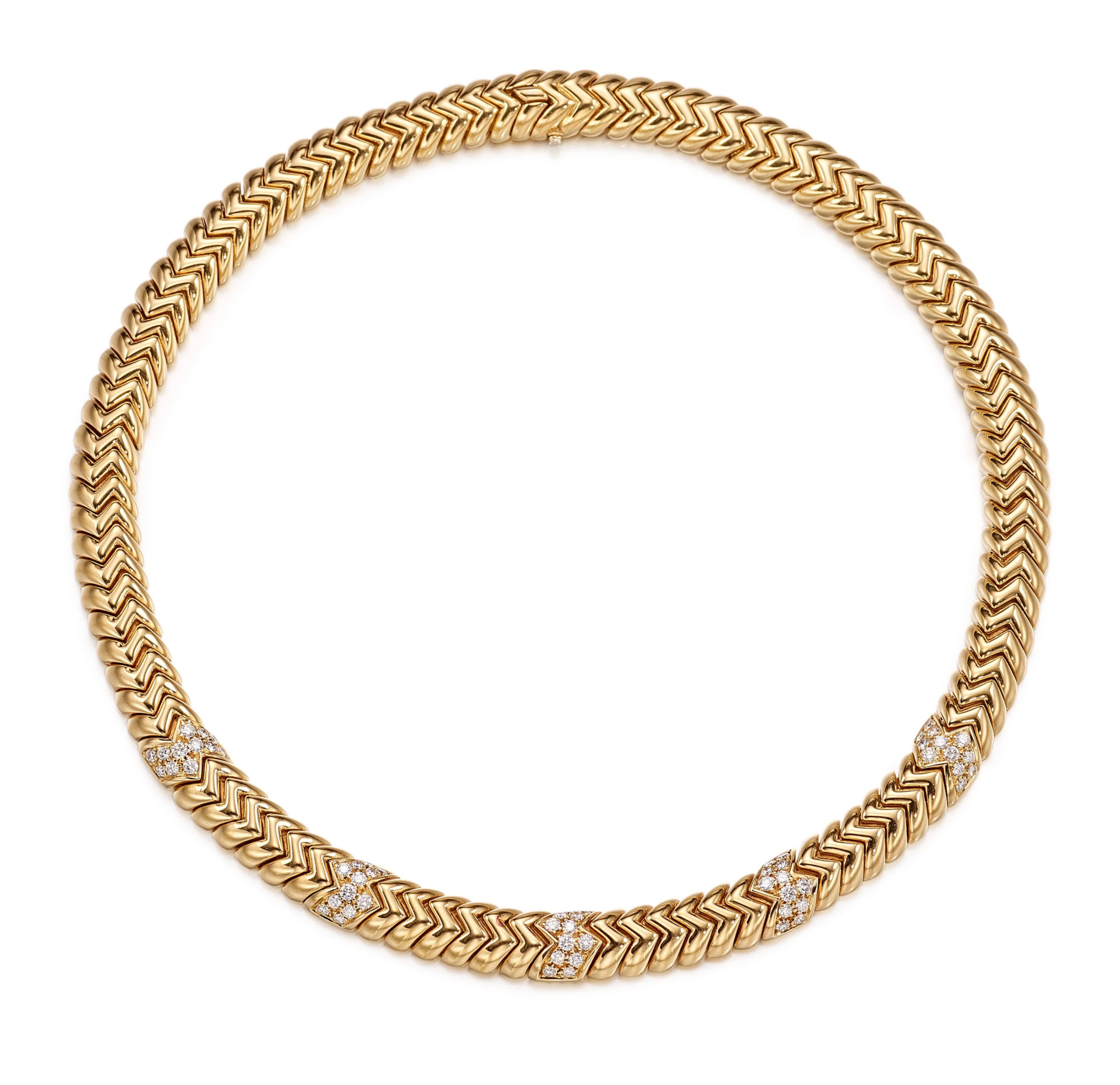 BULGARI | 'SPIGA' GOLD AND DIAMOND NECKLACE | 寶格麗 | 'Spiga' 18K黃金 配 鑽石 項鏈