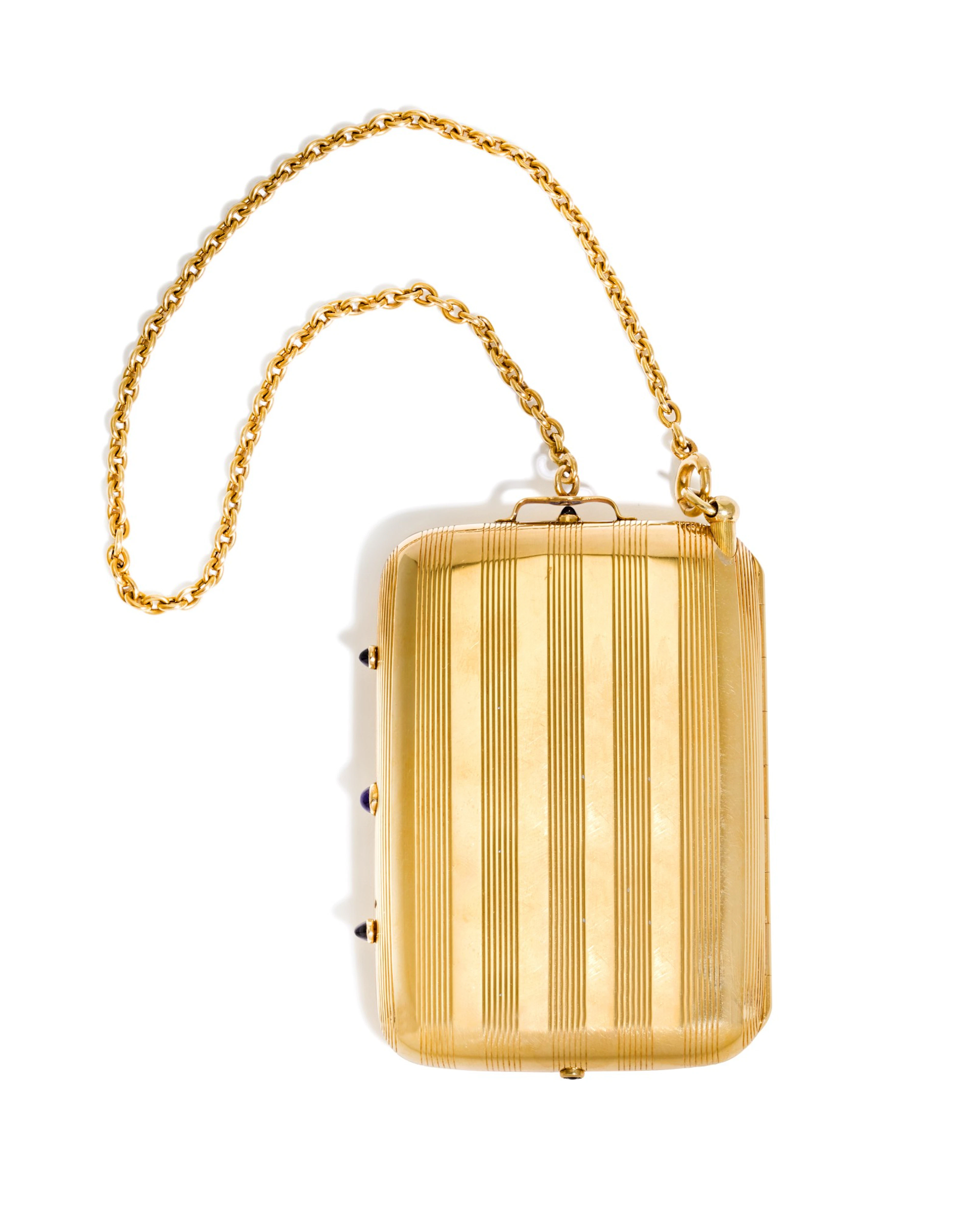 A gold vanity case with sapphire clasps, french, circa 1910