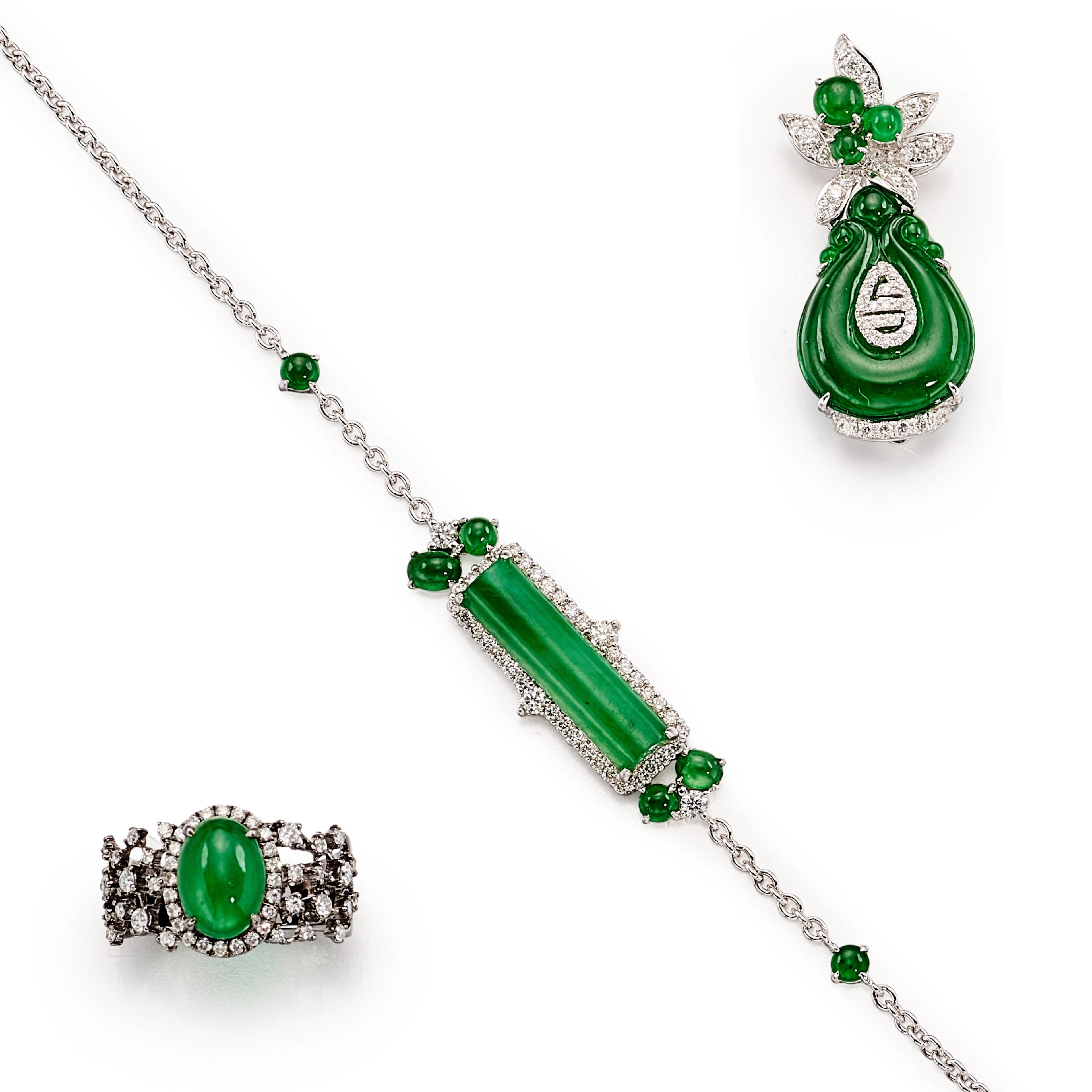 Group of jadeite and diamond jewellery | 天然翡翠 配 鑽石 珠寶首飾