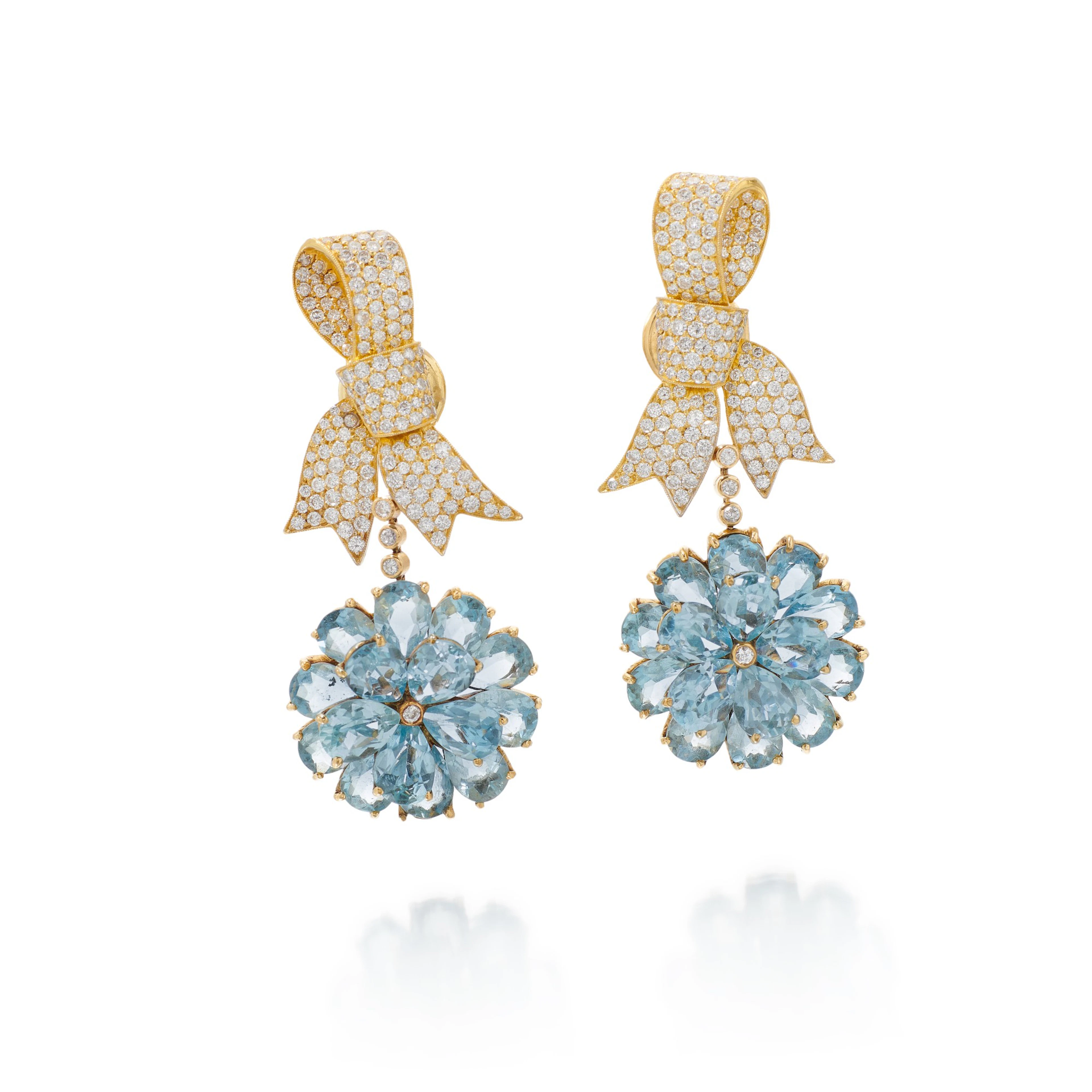 Pair of aquamarine and diamond earrings (paio di...