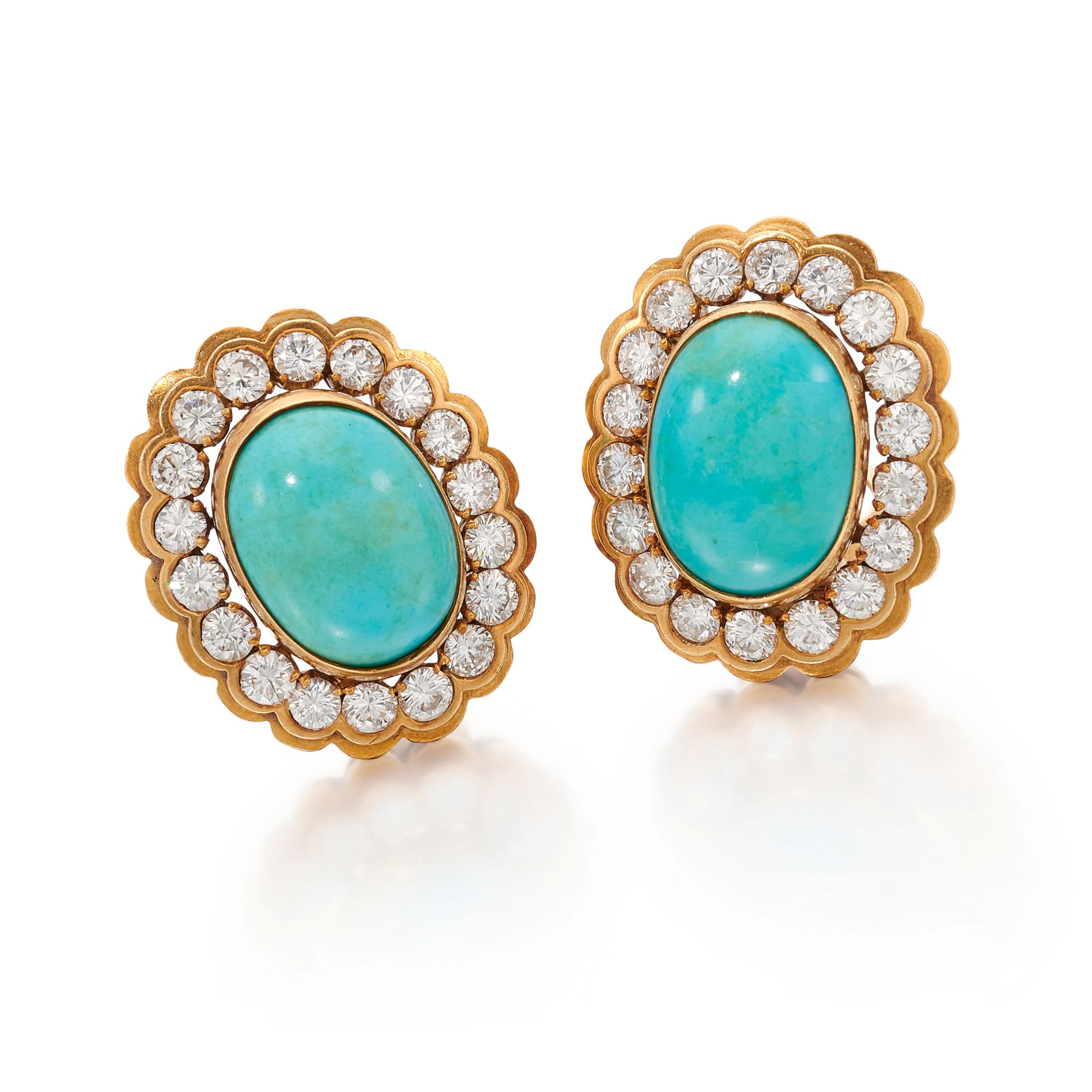 Van cleef & arpels | pair of turquoise and diamond...
