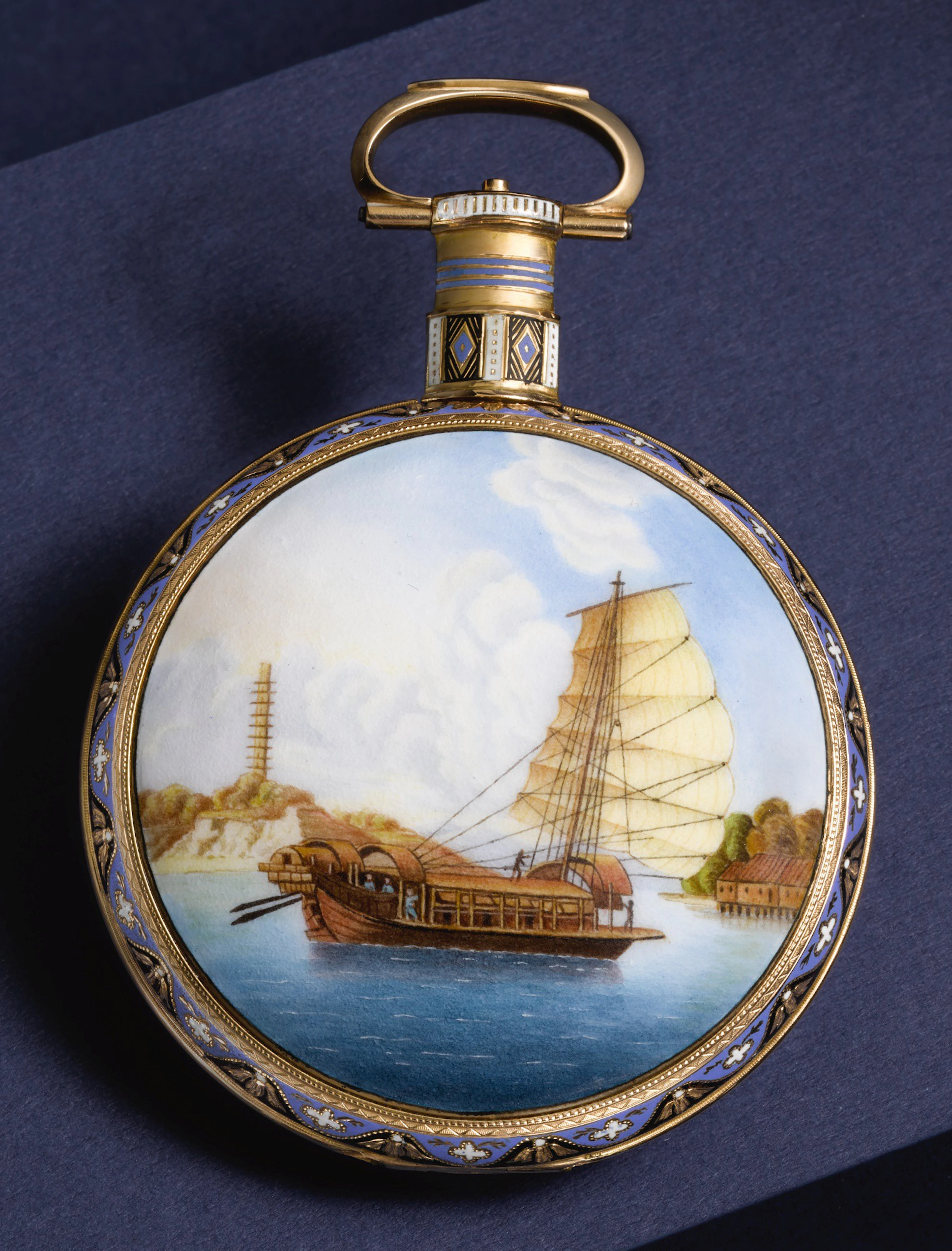 A rare and fine gold and enamel centre seconds duplex...
