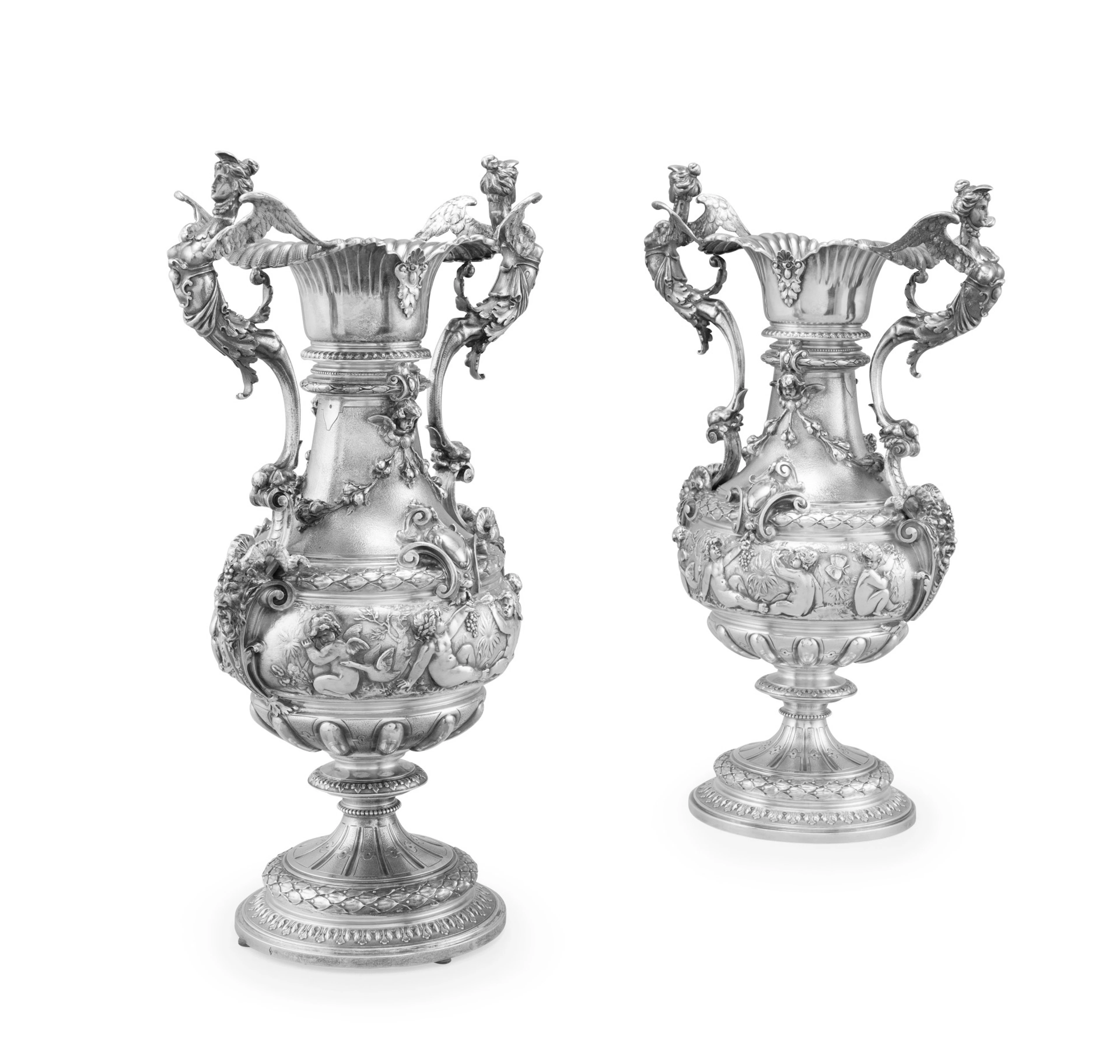 A pair of 2 large silver two-handled vases attributed to Emile Froment-Meurice