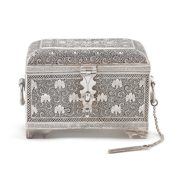 A fine Indian silver perfume casket, unmarked, Kashmir, probably 19th century