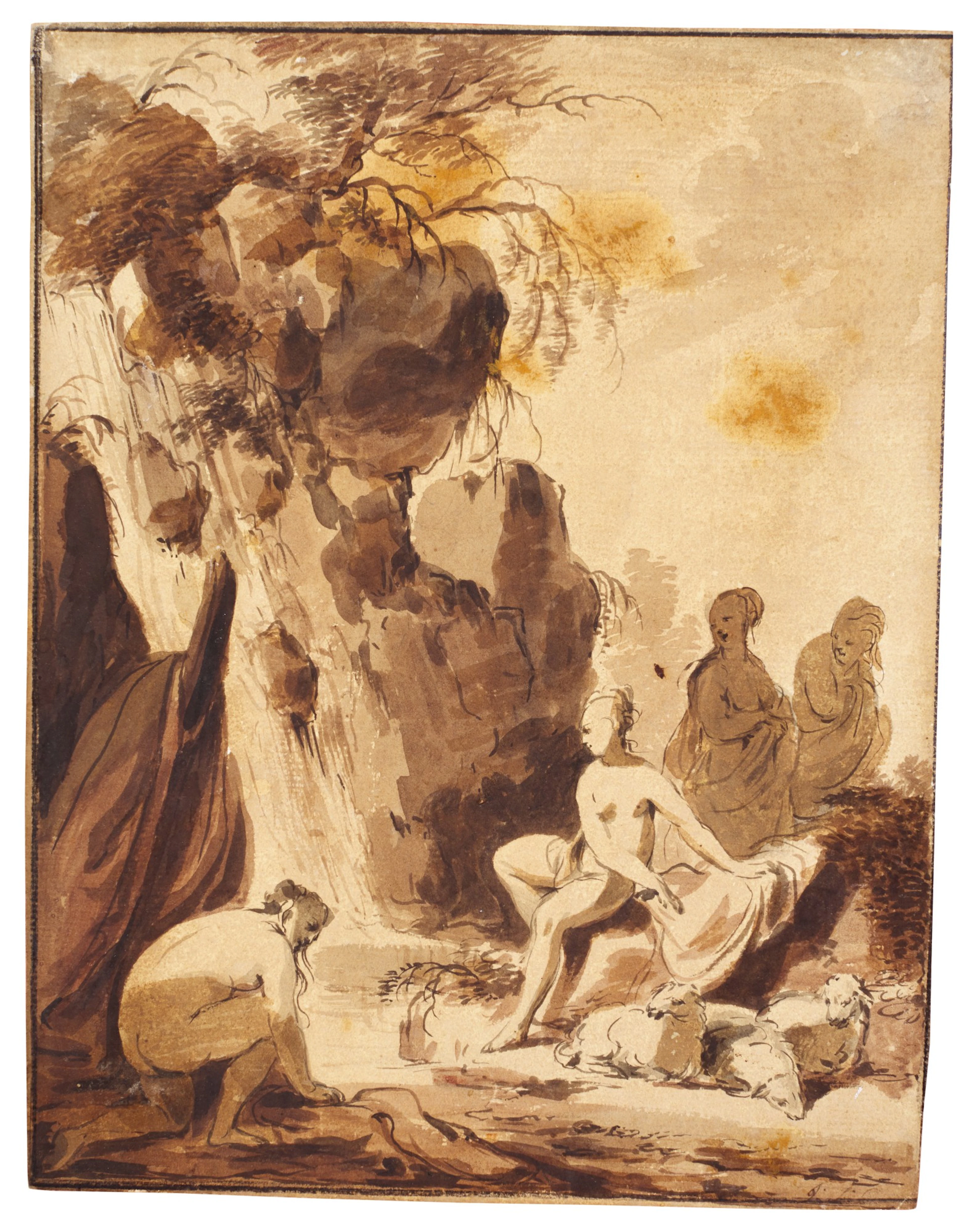 Ymphs bathing in a waterfall