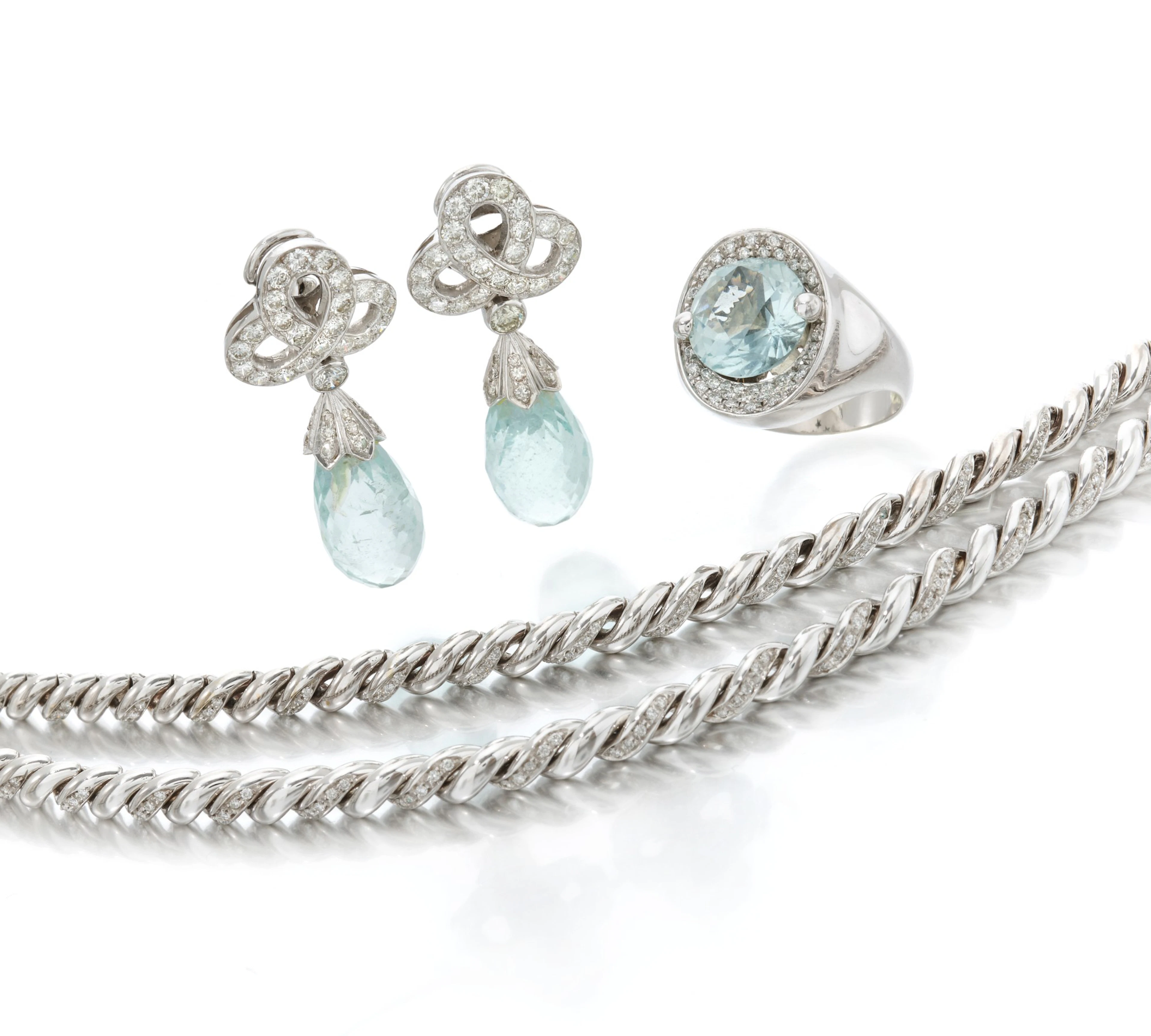 Pair of diamond bracelets and aquamarine and diamond...