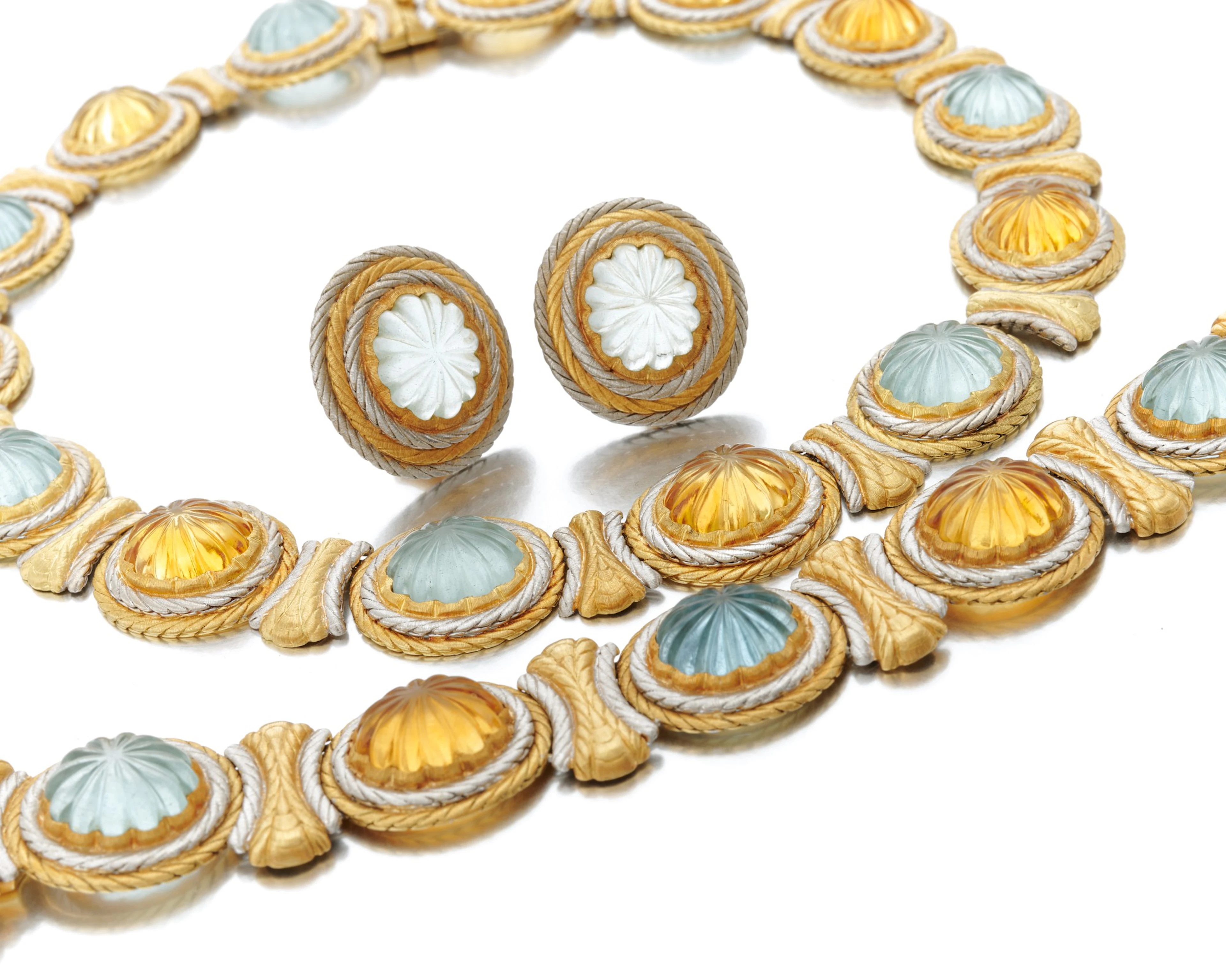 Aquamarine and citrine Parure (Parure con acquamarine e quarzi citrini)