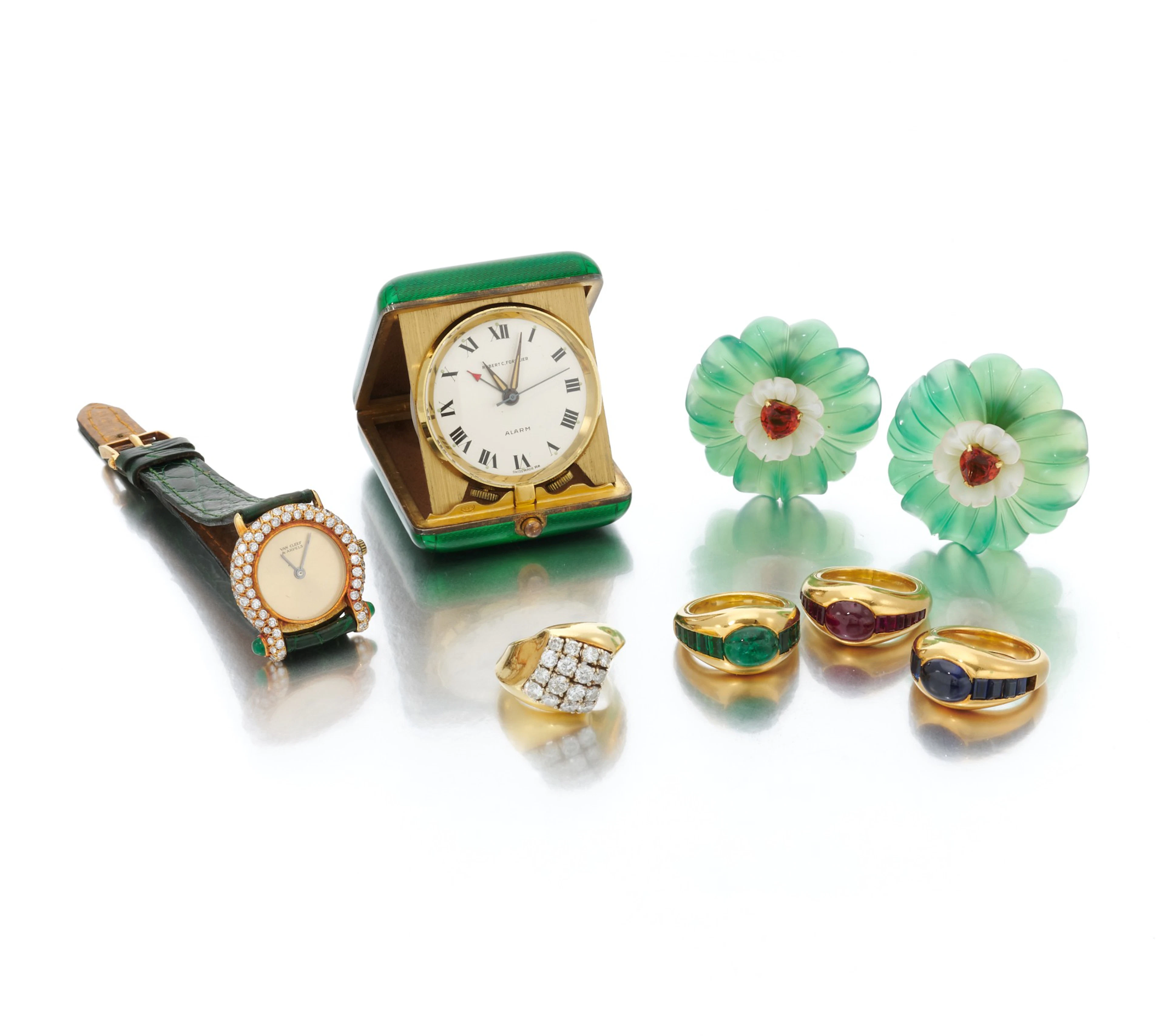 Lady's emerald and diamond wristwatch