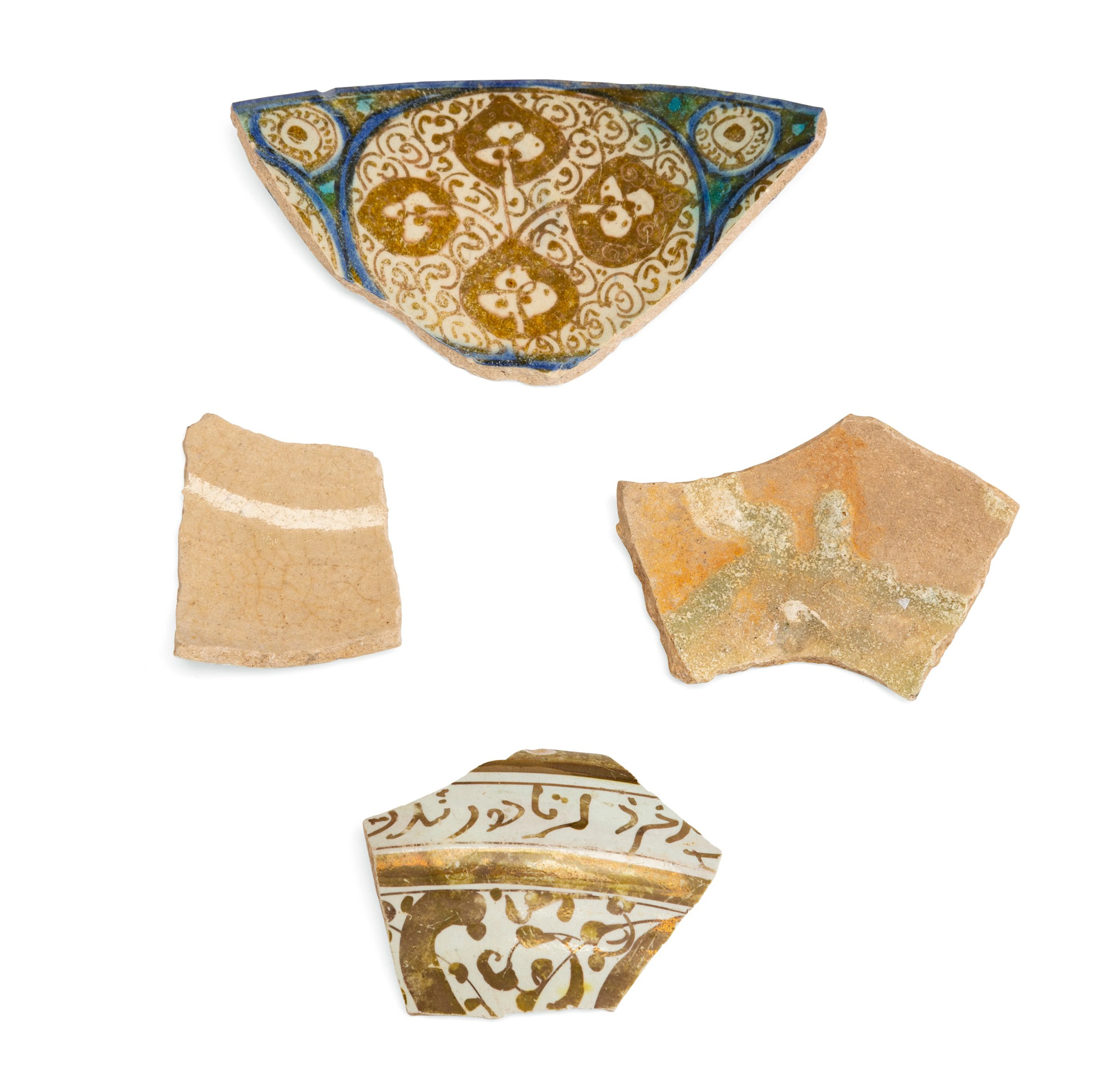Four Lustre Painted Pottery Fragments, Persia, circa 1300