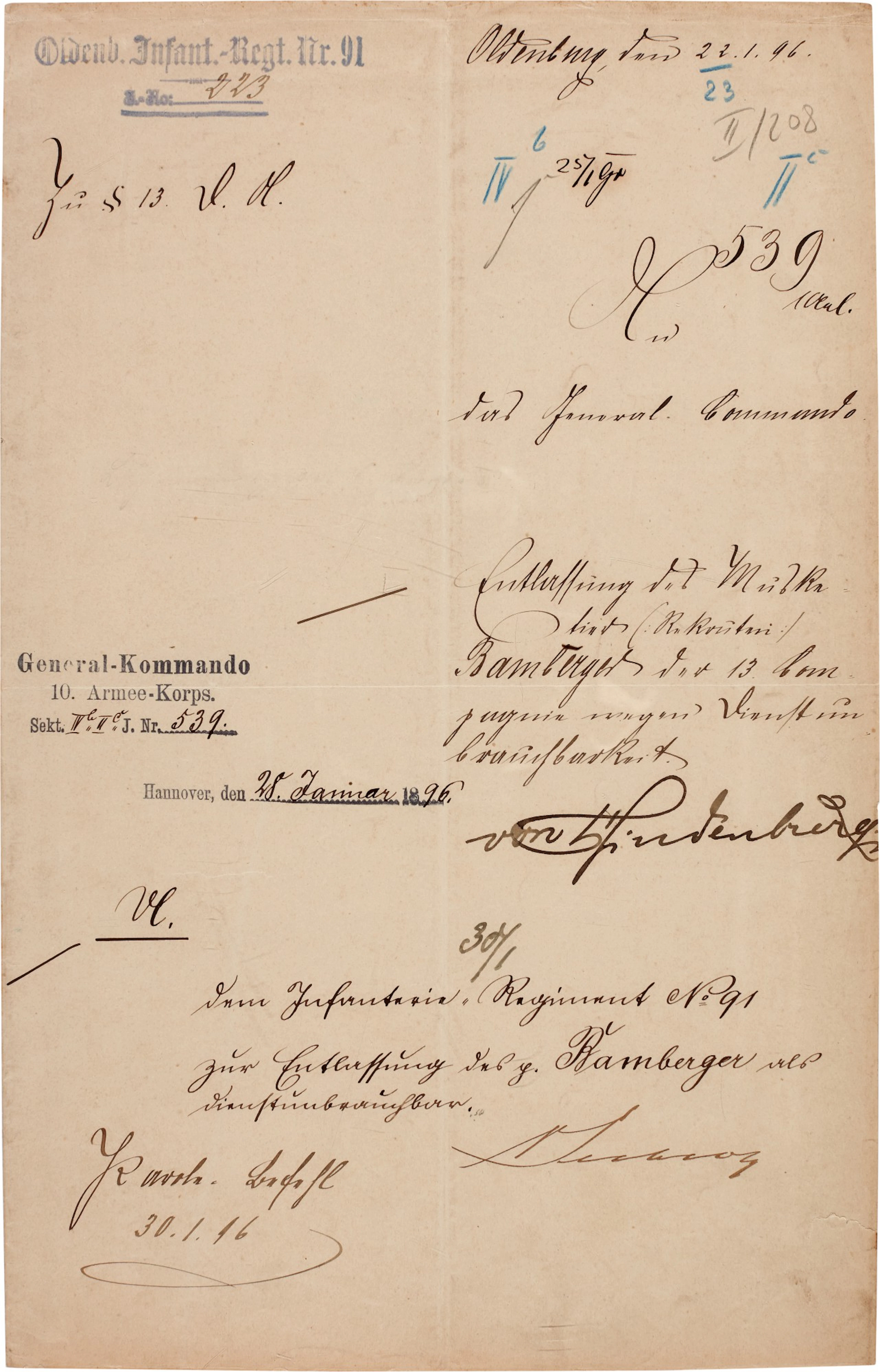 Hindenburg | Document signed as Field Marshal, 1896